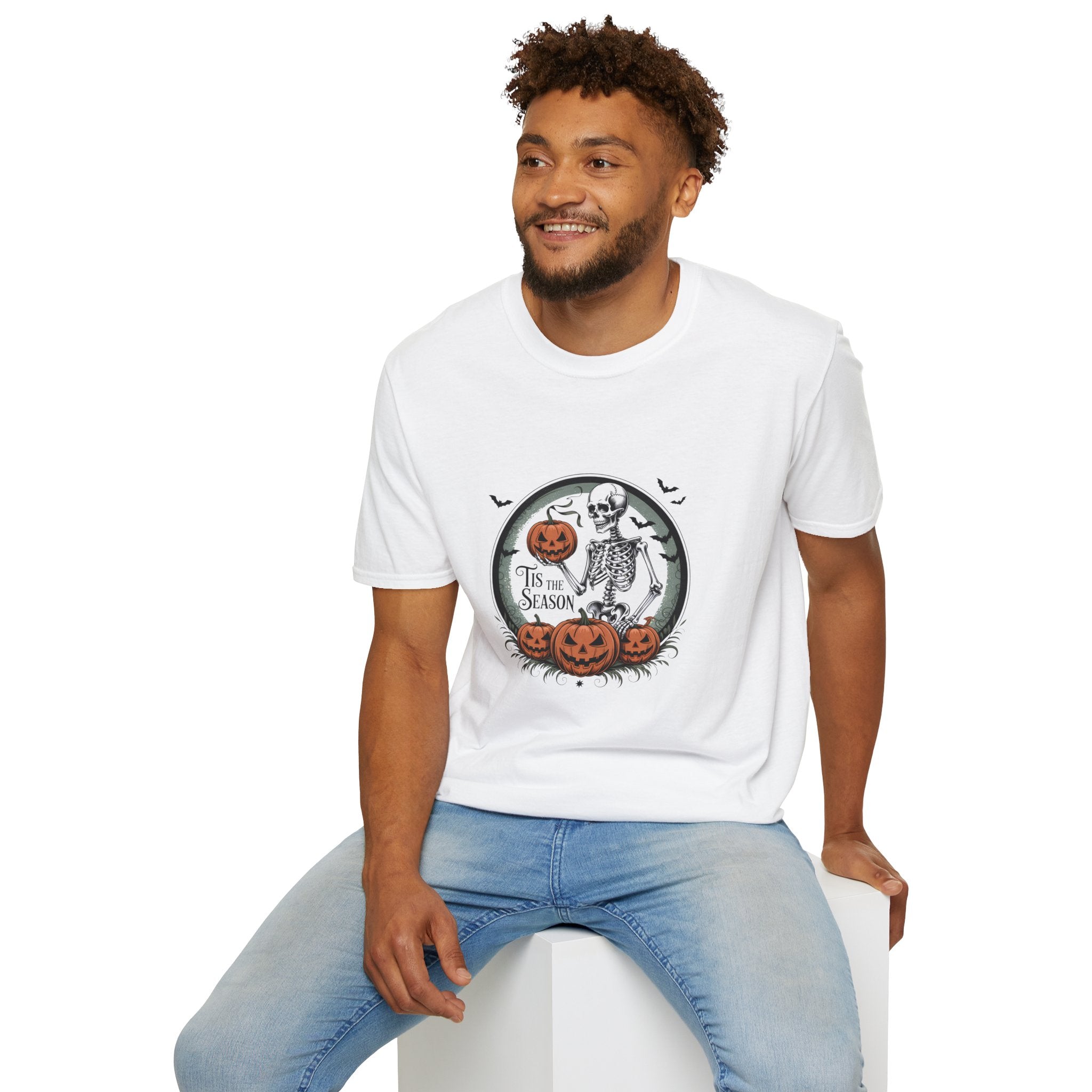 Tis the Season Skeleton Pumpkin T-Shirt — Funny Halloween Gift for Women Graphic Tee