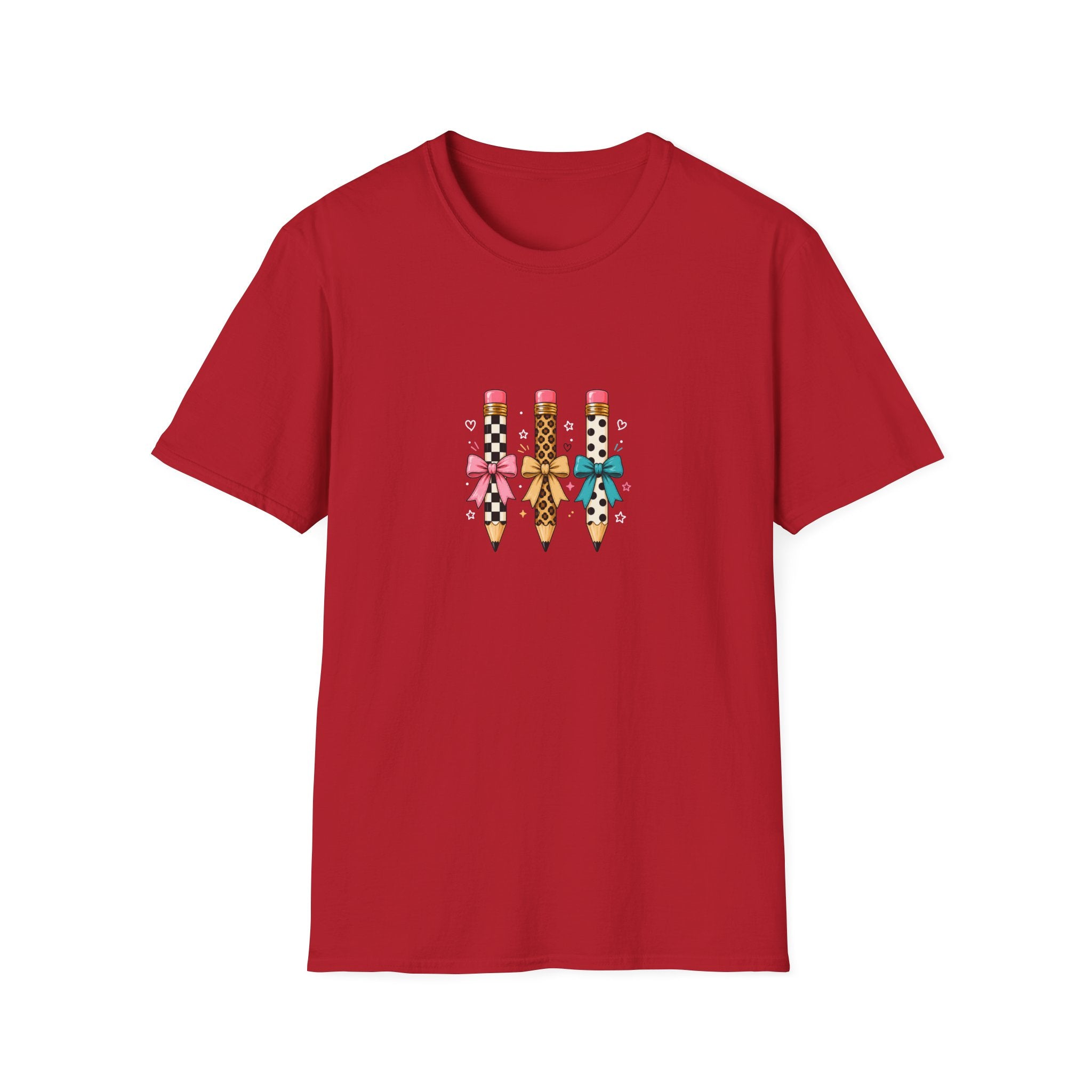 Pencil Trio Graphic T-Shirt — Cute Patterned Pencils with Bows