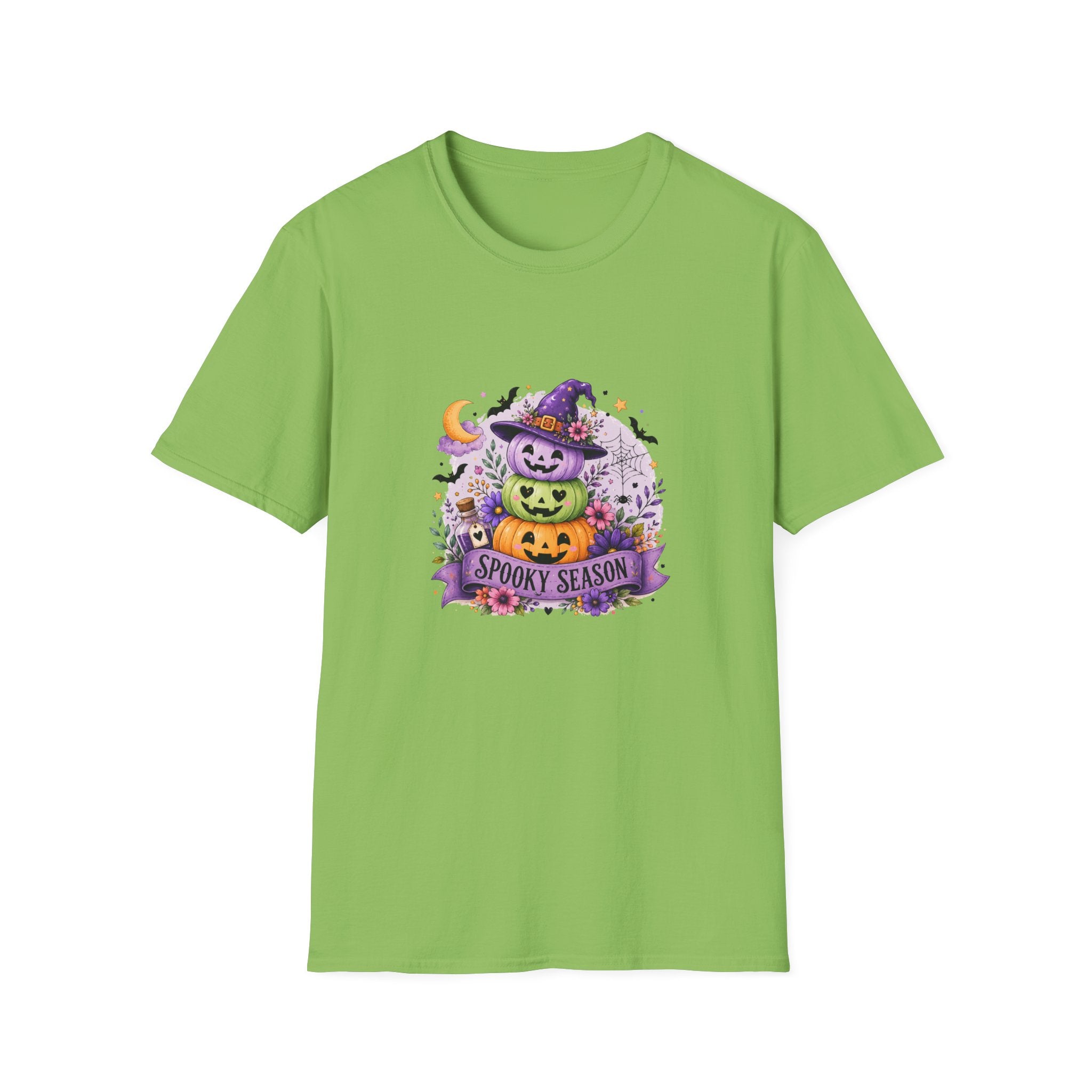 Spooky Season Pumpkin Stack T-Shirt — Cute Halloween Gift for Women Witch Hat Tee