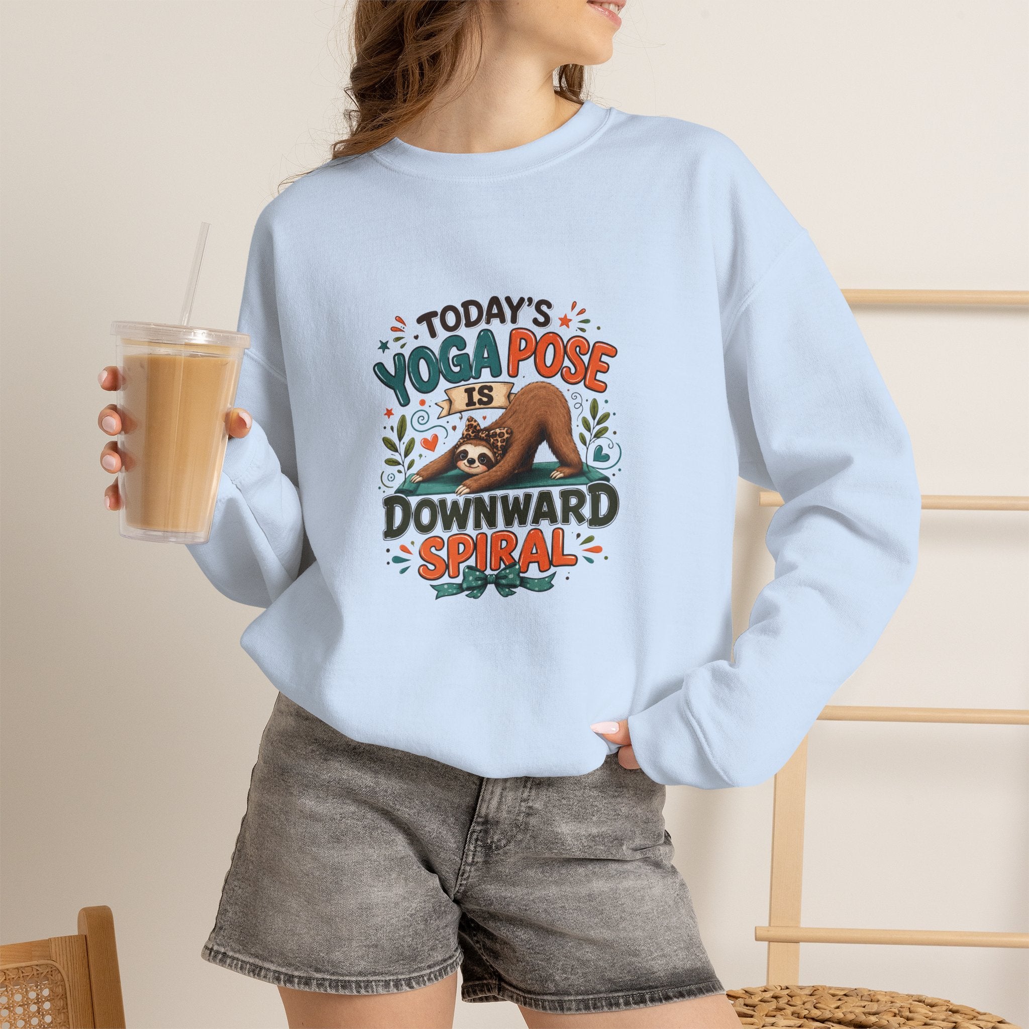 Downward Spiral Sloth Sweatshirt — Funny Lazy Gift for Her Yoga Pose Crewneck