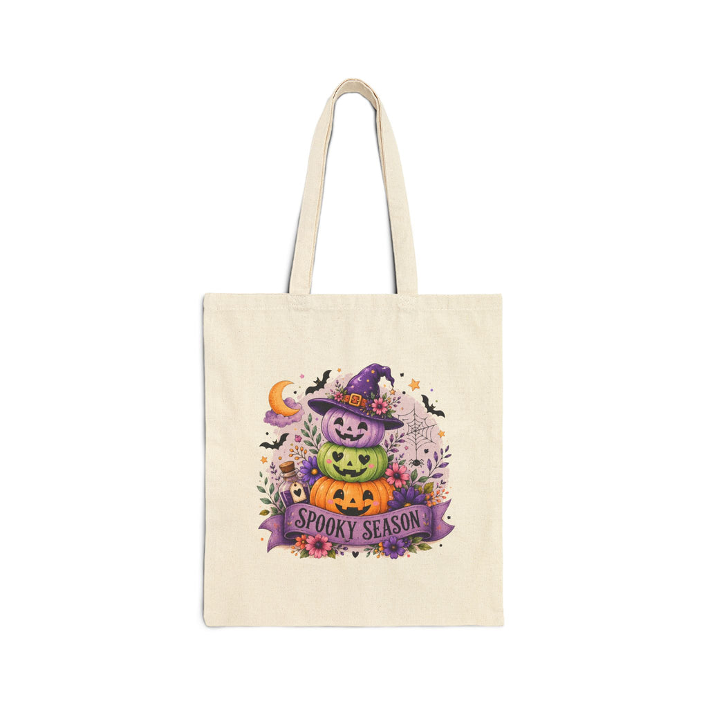 Spooky Season Jack-o'-Lantern Canvas Tote Bag — Cute Halloween Gift for Women