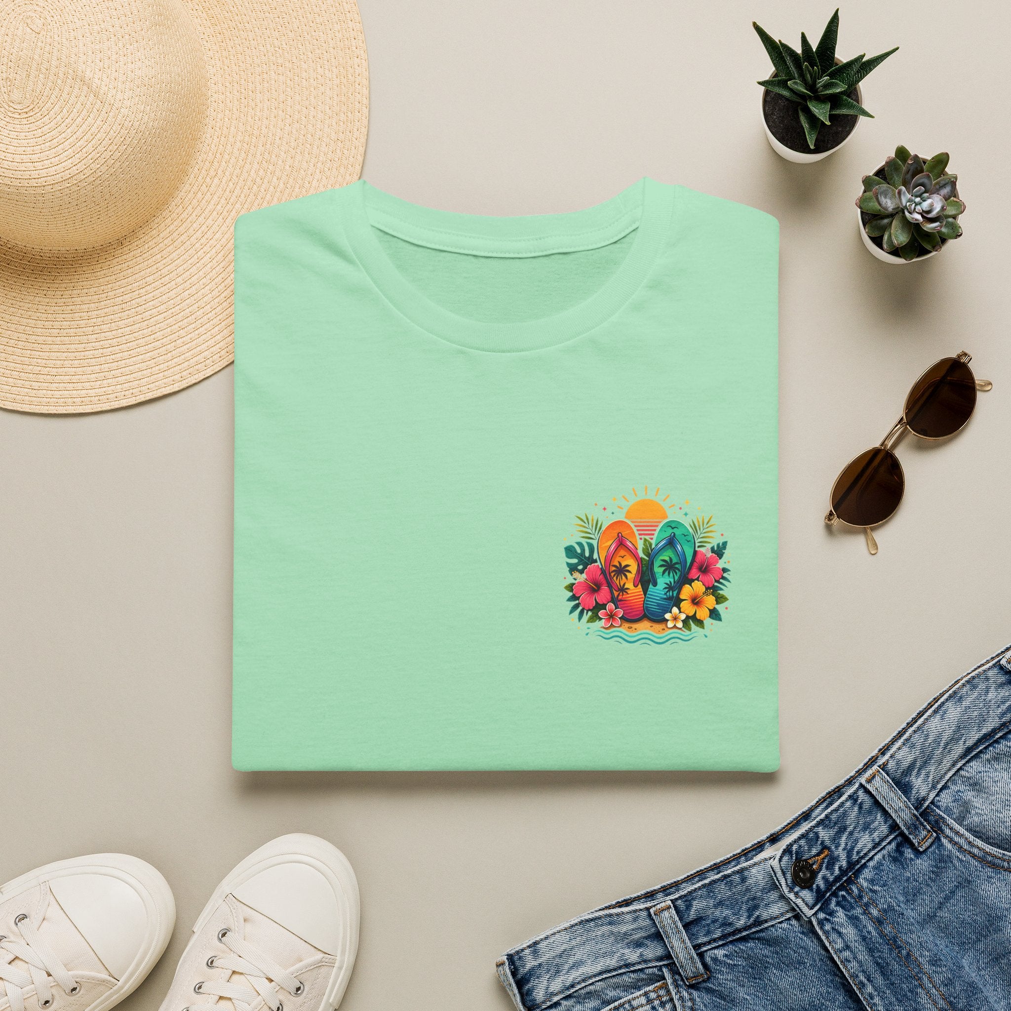 Floral Surf Chest Print T-Shirt — Cute Beach Gift for Women Graphic Tee