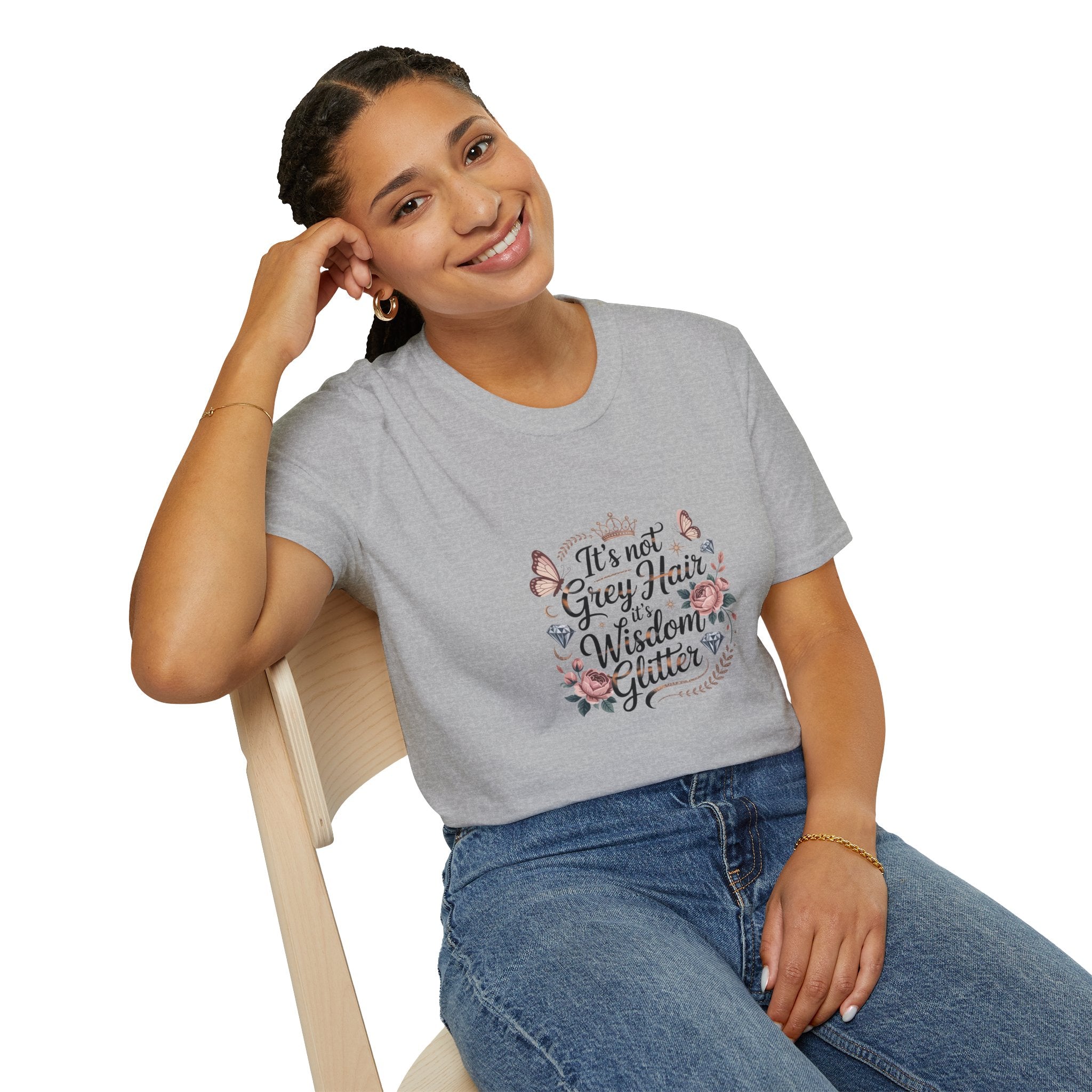 It's Not Grey Hair It's Wisdom & Glitter T-Shirt — Funny Gift for Women Floral Tee