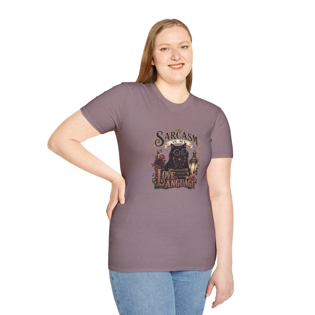 Sarcasm Is My Love Language Cat T-Shirt — Funny Gift for Her Vintage Graphic Tee