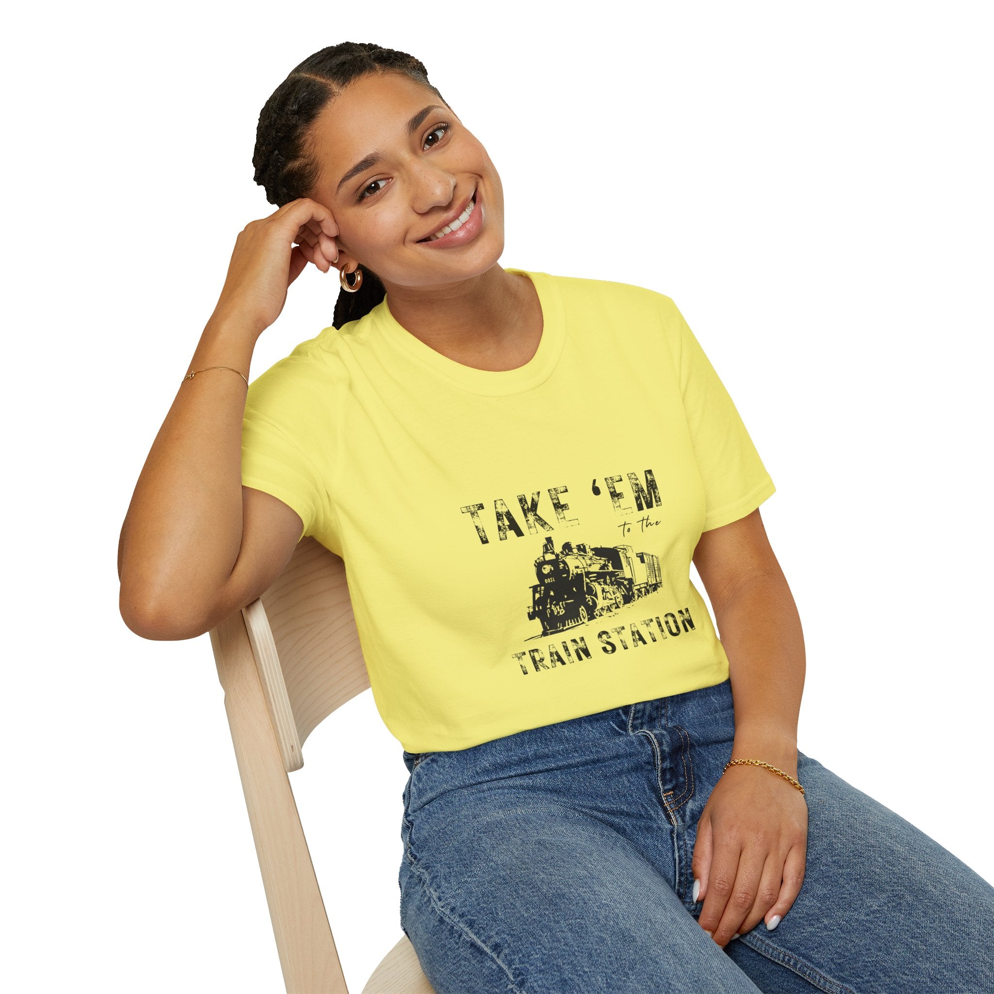 Take 'Em to the Train Station T-Shirt — Funny Sarcastic Gift Vintage Engine Graphic Tee