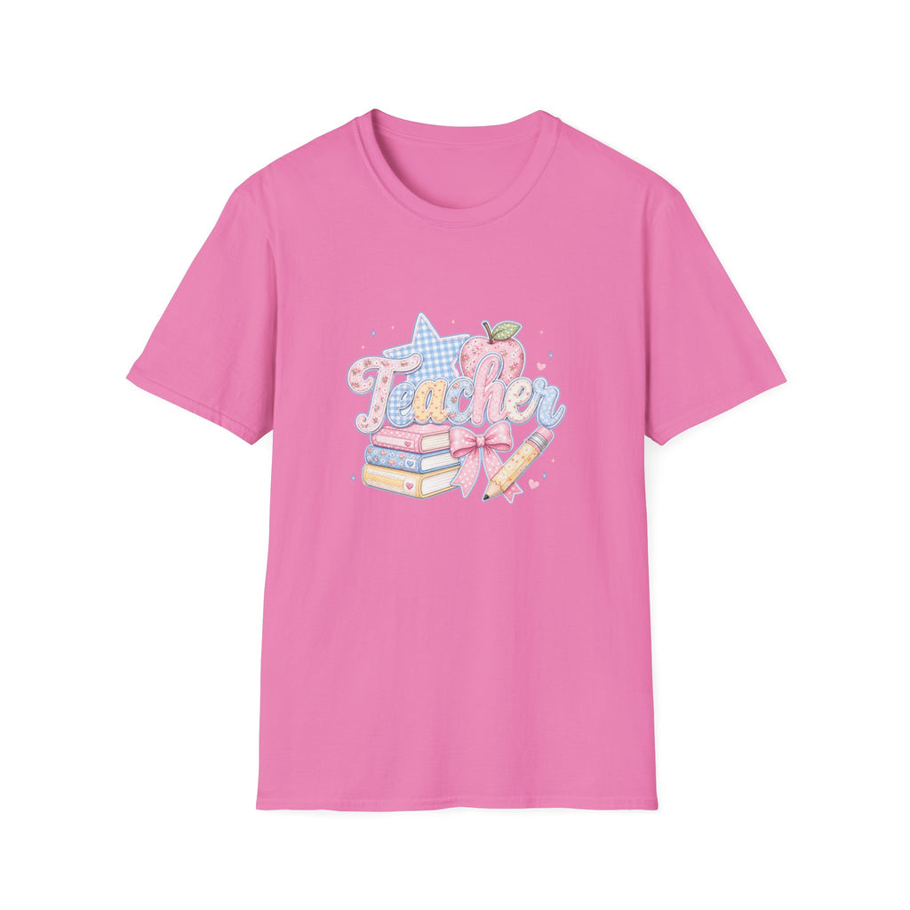 Cute Pastel Apple & Books Teacher T-Shirt — Funny Back-to-School Gift Graphic Tee