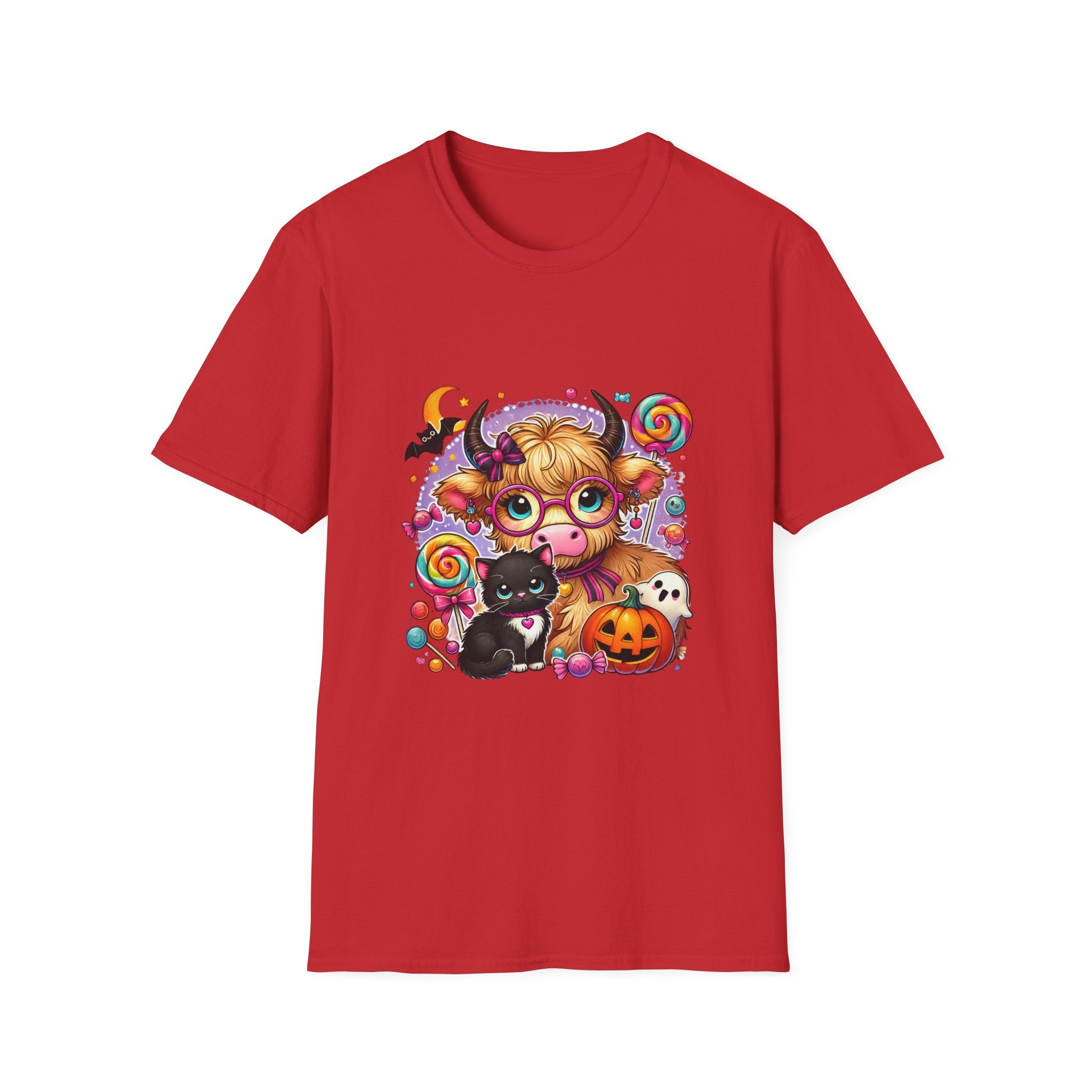 Cute Halloween Cow T-Shirt — Funny Gift for Her Candy Pumpkins & Kitty Costume Tee