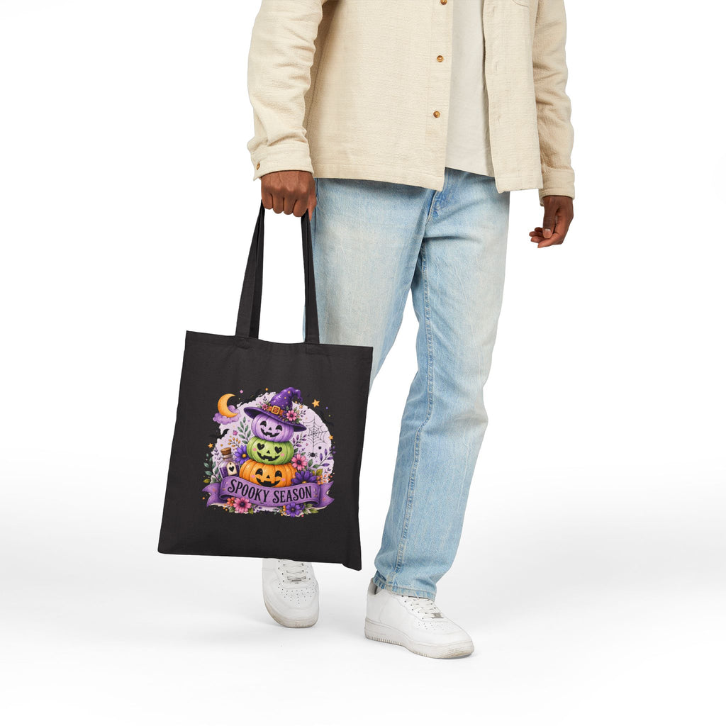 Spooky Season Jack-o'-Lantern Canvas Tote Bag — Cute Halloween Gift for Women
