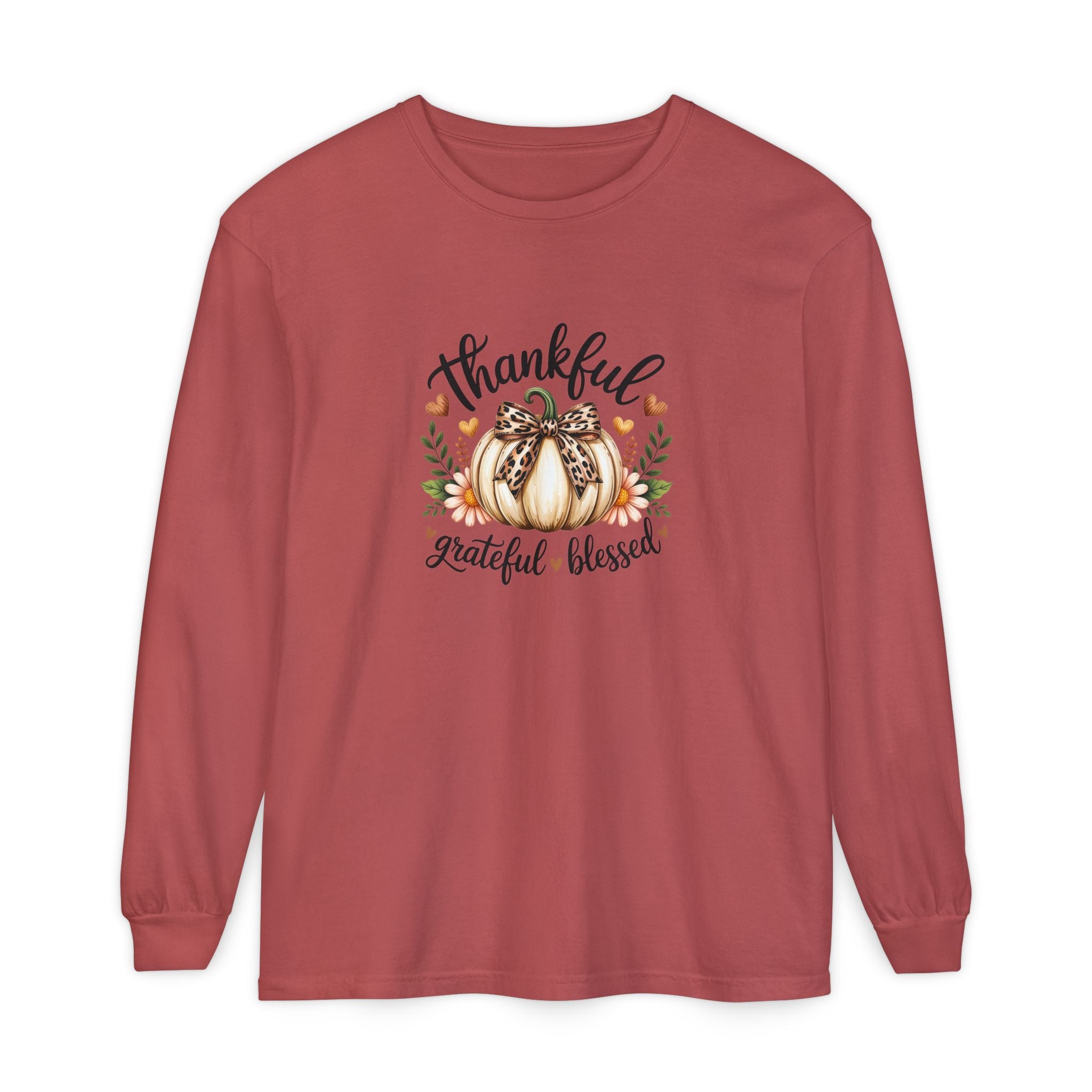 Thankful Grateful Blessed Pumpkin Long Sleeve — Cute Fall Thanksgiving Gift for Women