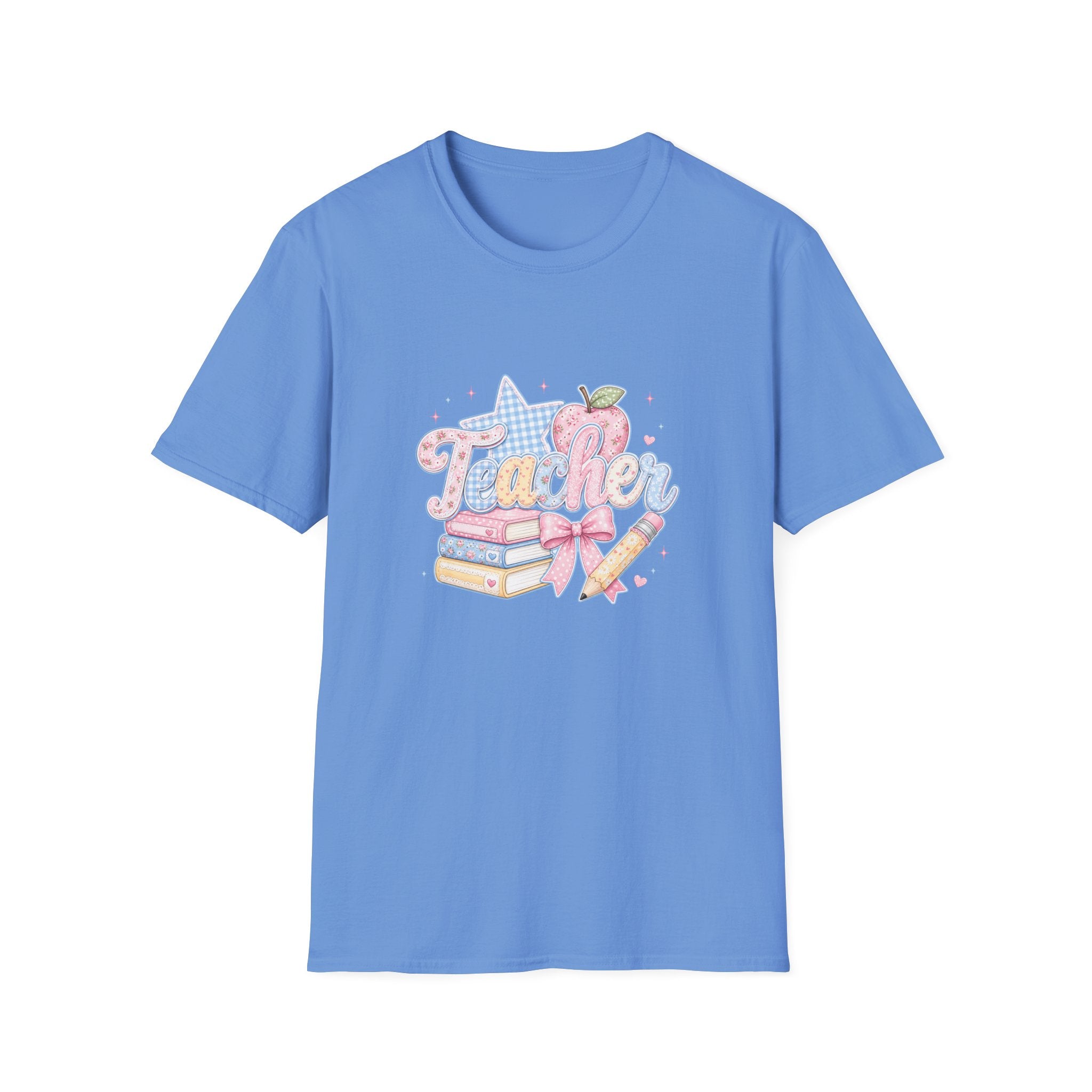 Cute Pastel Apple & Books Teacher T-Shirt — Funny Back-to-School Gift Graphic Tee