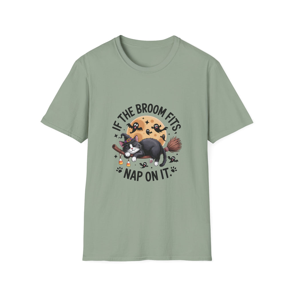 If the Broom Fits Nap on It Cat T-Shirt — Funny Halloween Gift for Women Witchy Tee