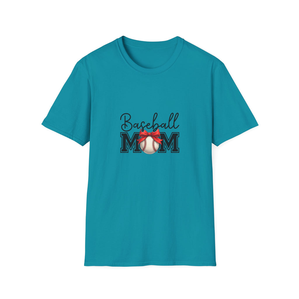 Baseball Mom T-Shirt — Cute Red Bow Gift for Sports Moms Game Day Graphic Tee