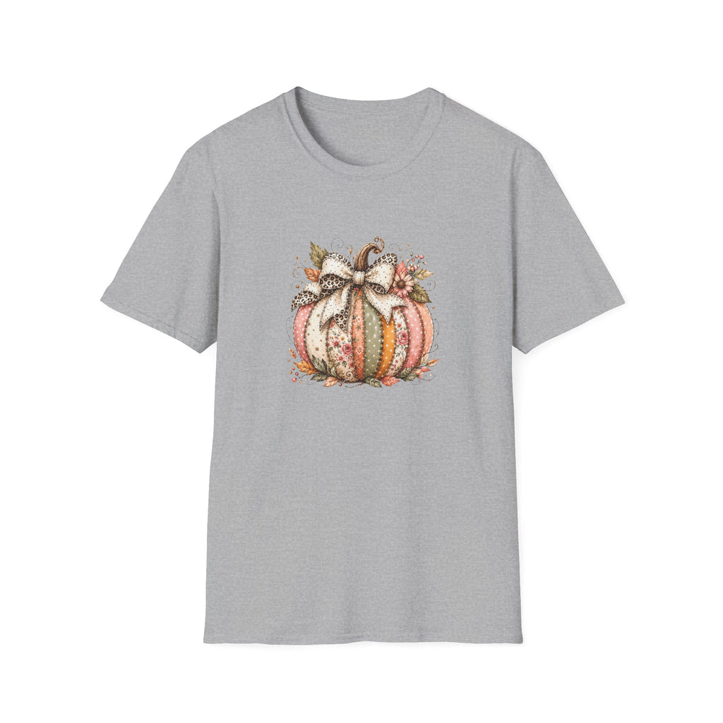 Autumn Floral Pumpkin Leopard Bow T-Shirt — Cute Fall Gift for Women Graphic Tee