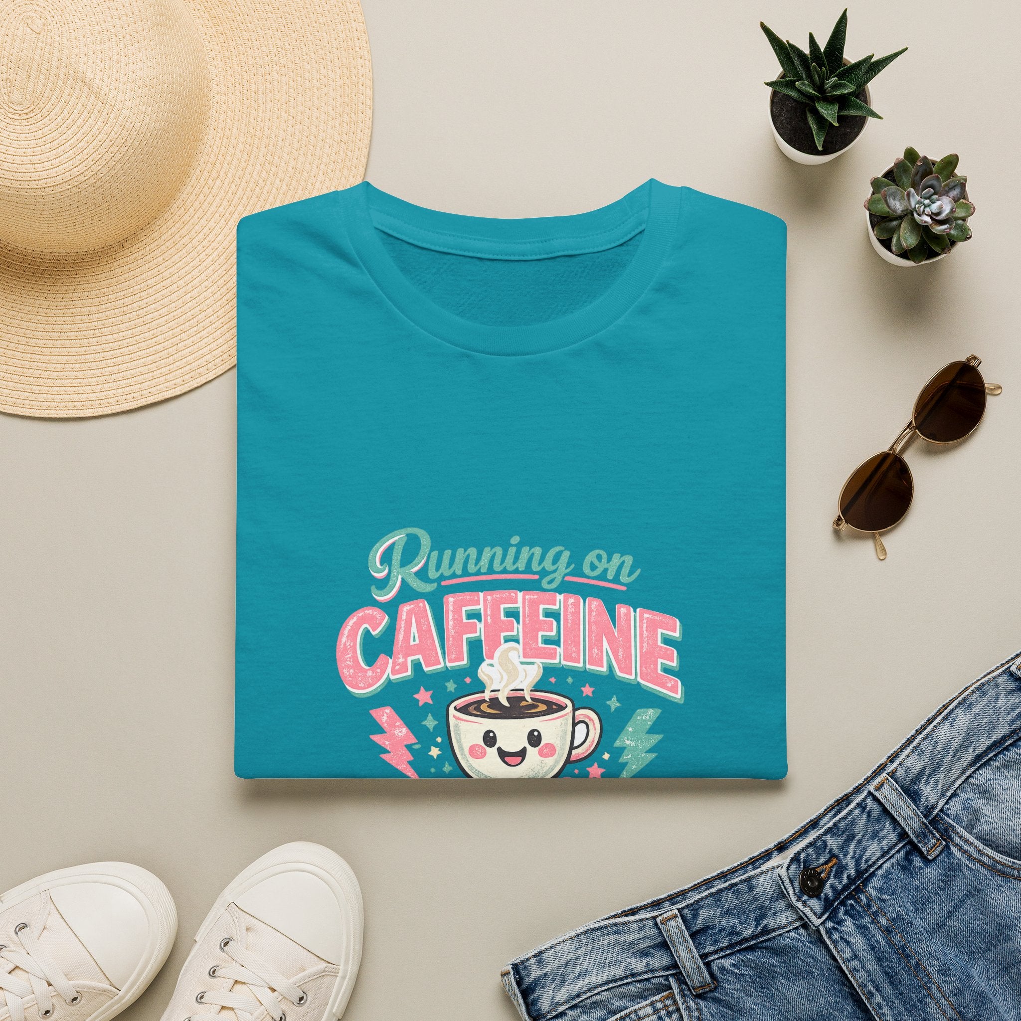 Running on Caffeine & Chaos T-Shirt — Funny Gift for Coffee Loving Moms Graphic Tee
