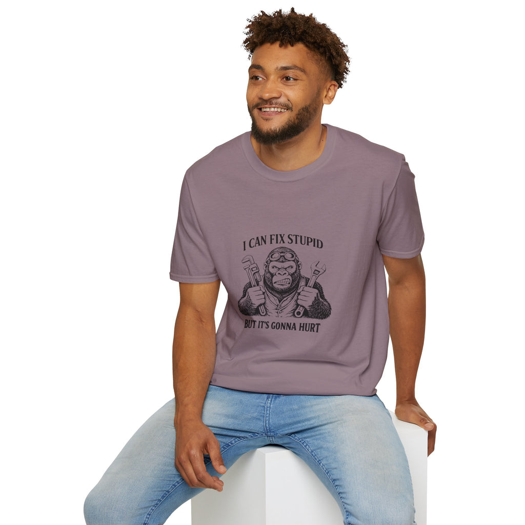 I Can Fix Stupid T-Shirt — Funny Mechanic Gift for Him Monkey Graphic Tee