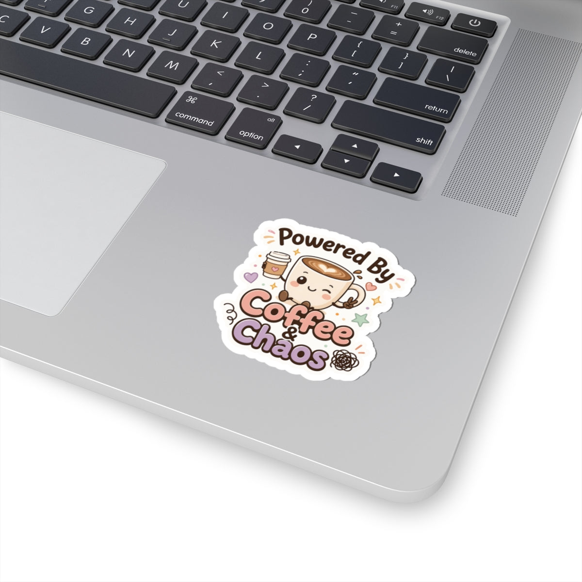 Coffee & Chaos Kiss-Cut Sticker — Cute Funny Gift for Coffee Lovers Laptop Sticker