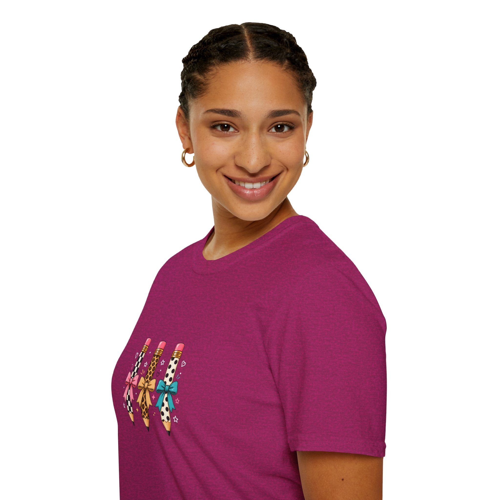 Pencil Trio Graphic T-Shirt — Cute Patterned Pencils with Bows