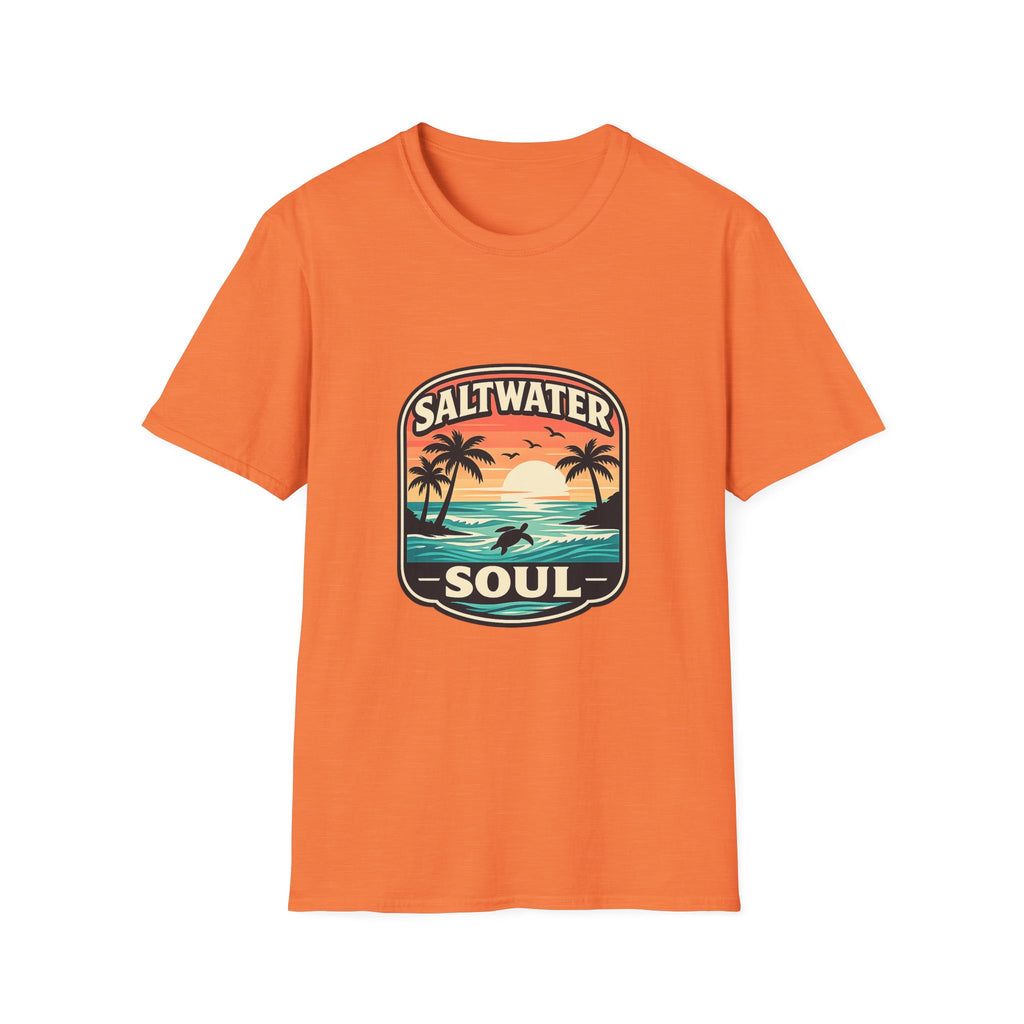 Saltwater Soul Retro Beach T-Shirt — Cute Coastal Gift for Women Sunset Palm Tee