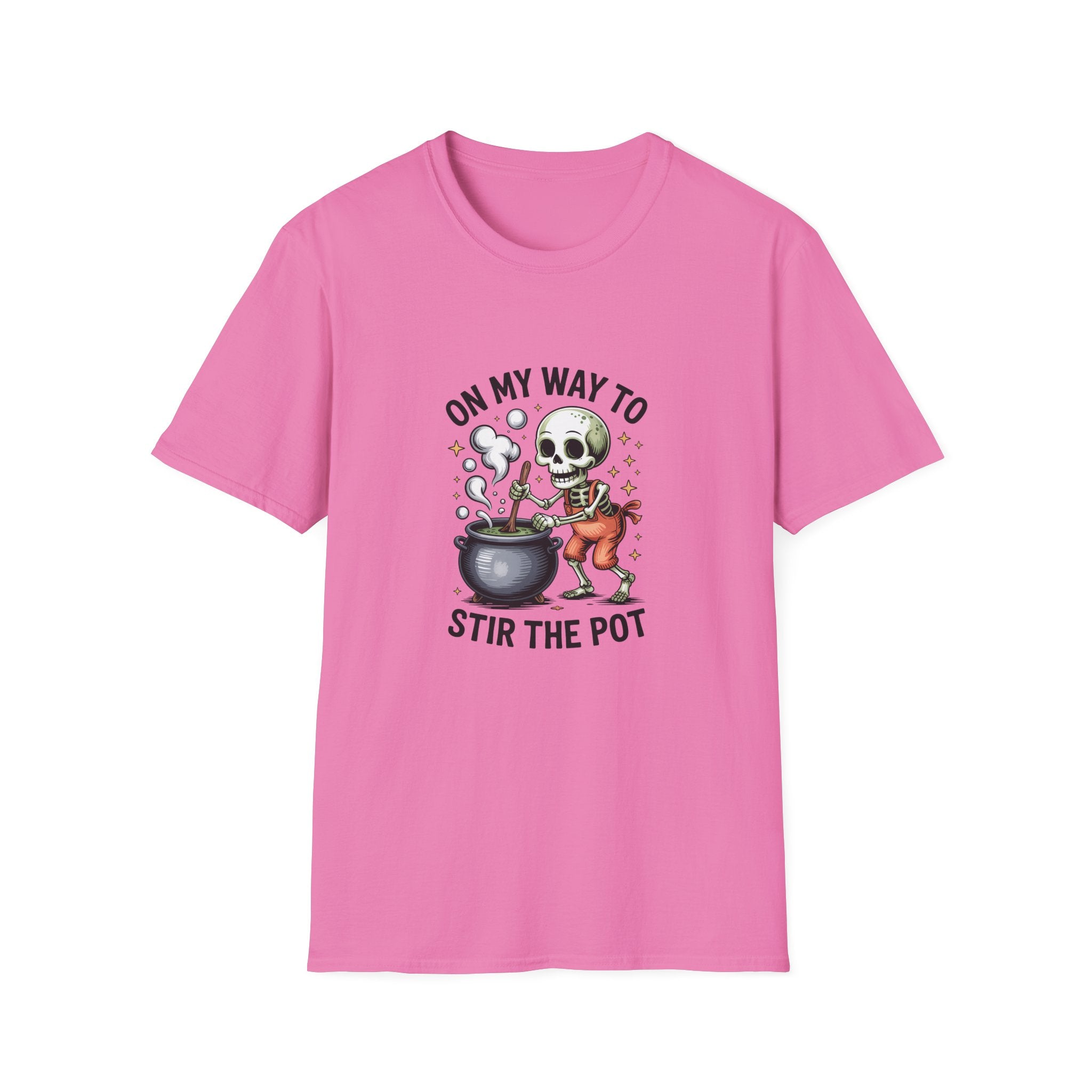 On My Way to Stir the Pot Skeleton T-Shirt — Funny Halloween Gift for Women