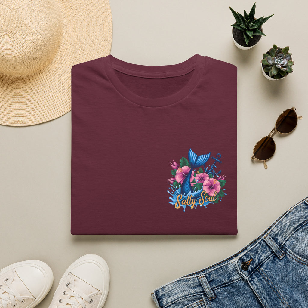 Salty Soul Mermaid Anchor Floral T-Shirt — Cute Beach Gift for Women Nautical Tee