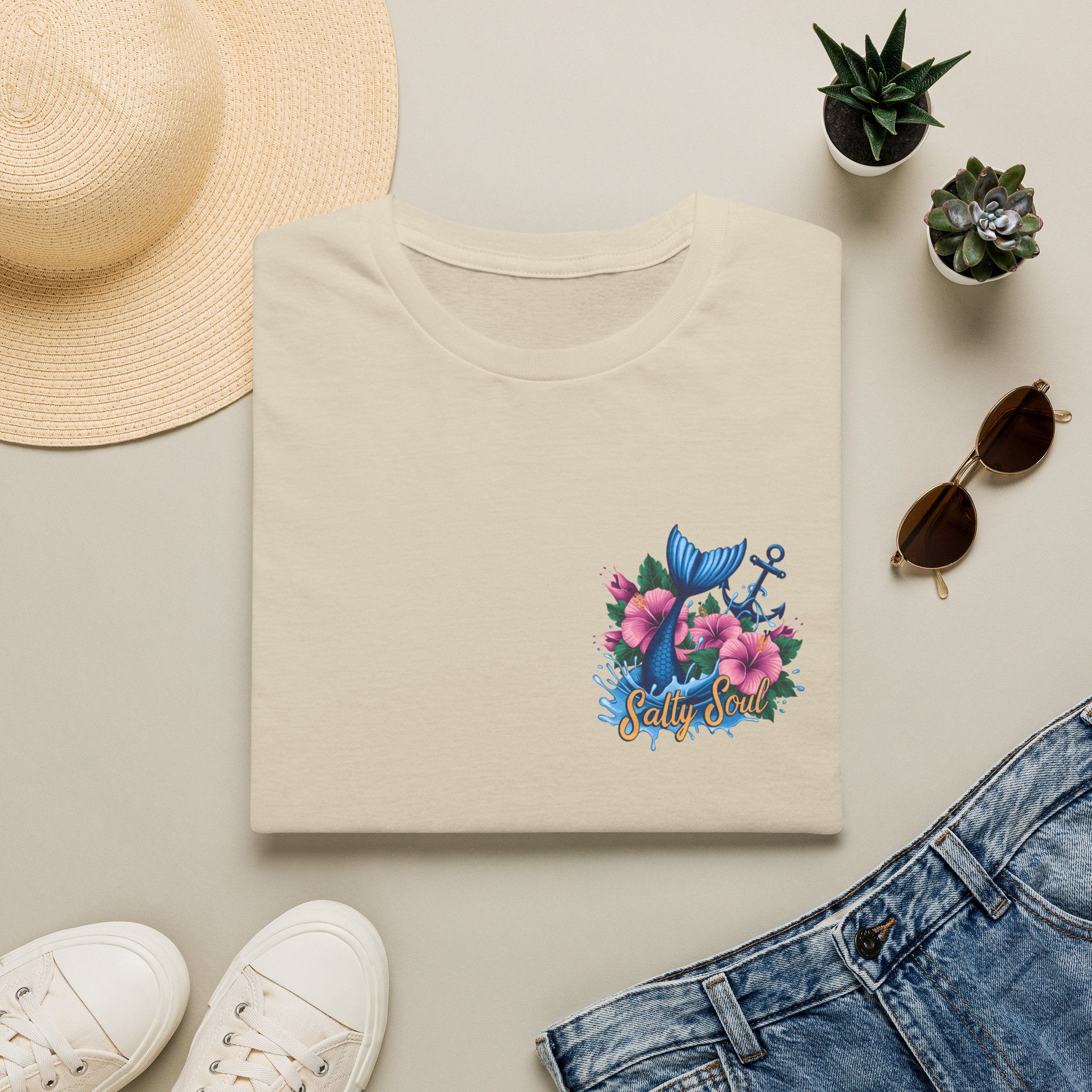 Salty Soul Mermaid Anchor Floral T-Shirt — Cute Beach Gift for Women Nautical Tee
