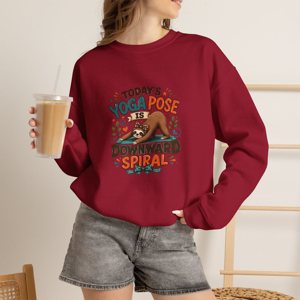 Downward Spiral Sloth Sweatshirt — Funny Lazy Gift for Her Yoga Pose Crewneck