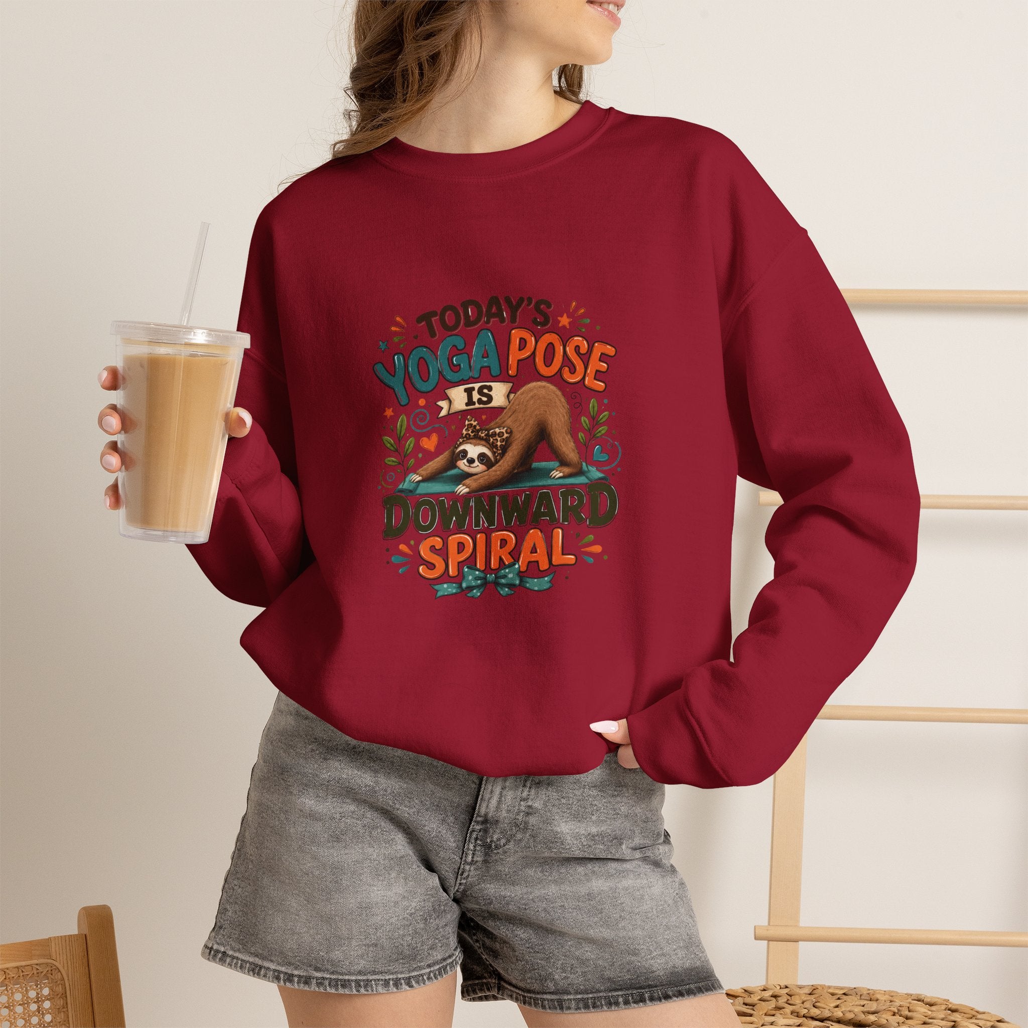 Downward Spiral Sloth Sweatshirt — Funny Lazy Gift for Her Yoga Pose Crewneck