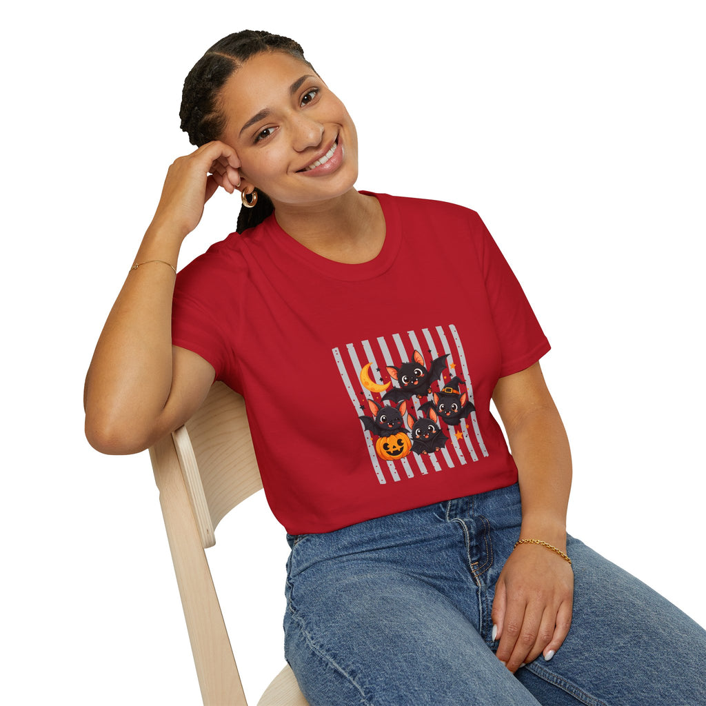 Halloween Bats Pumpkin Moon T-Shirt — Cute Spooky Gift for Women Graphic Tee