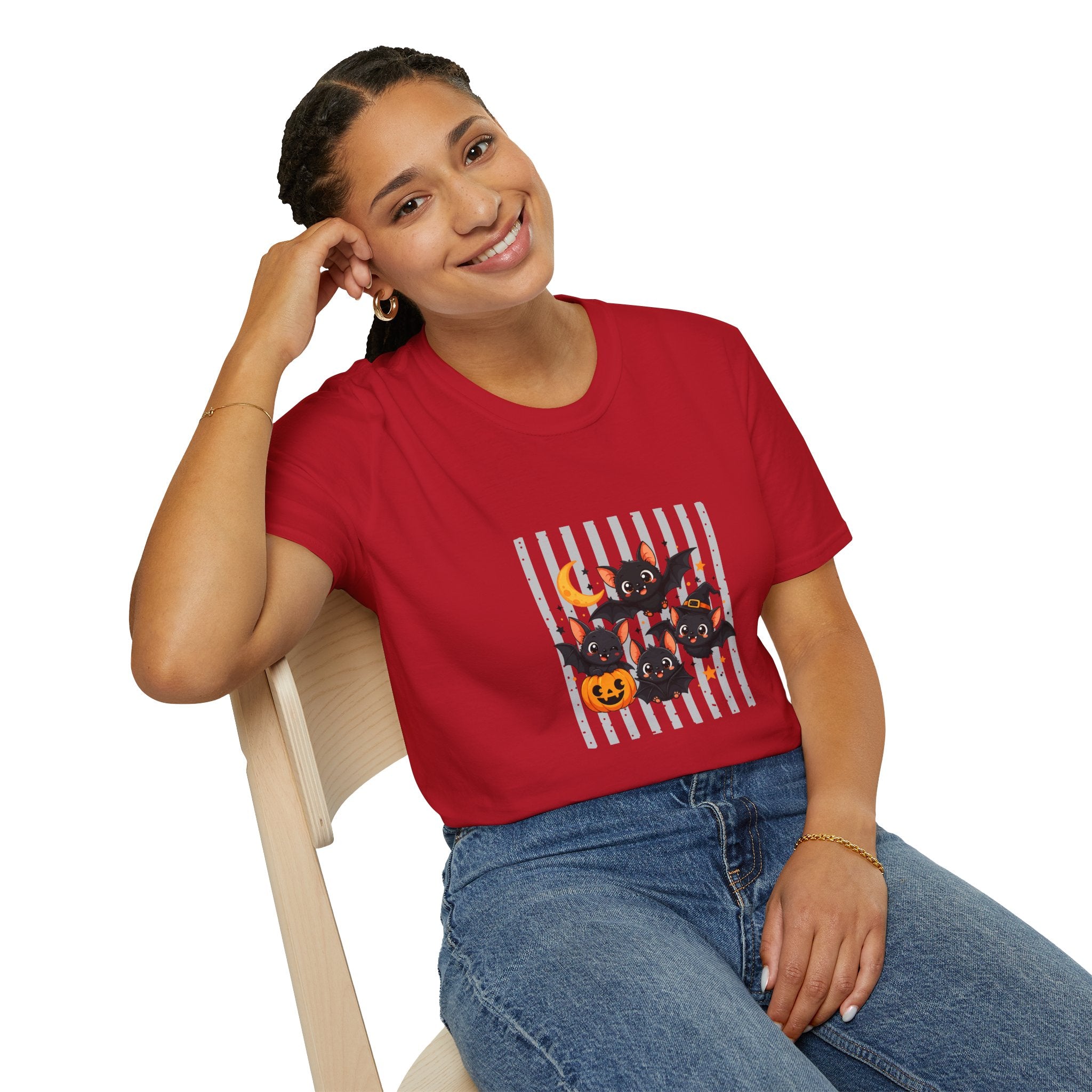 Halloween Bats Pumpkin Moon T-Shirt — Cute Spooky Gift for Women Graphic Tee
