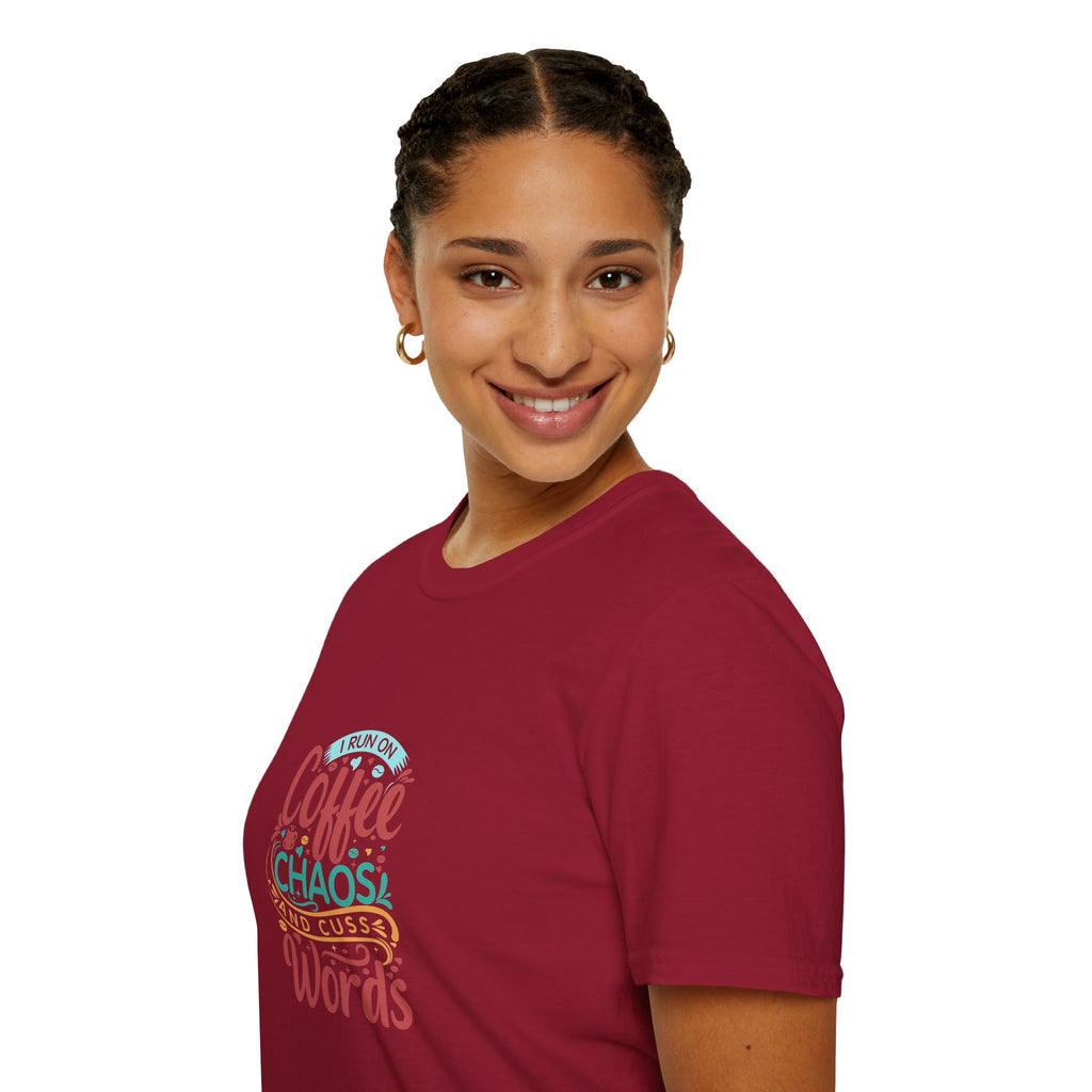 I Run on Coffee Chaos and Cuss Words T-Shirt — Funny Gift for Her Sarcastic Mom Tee