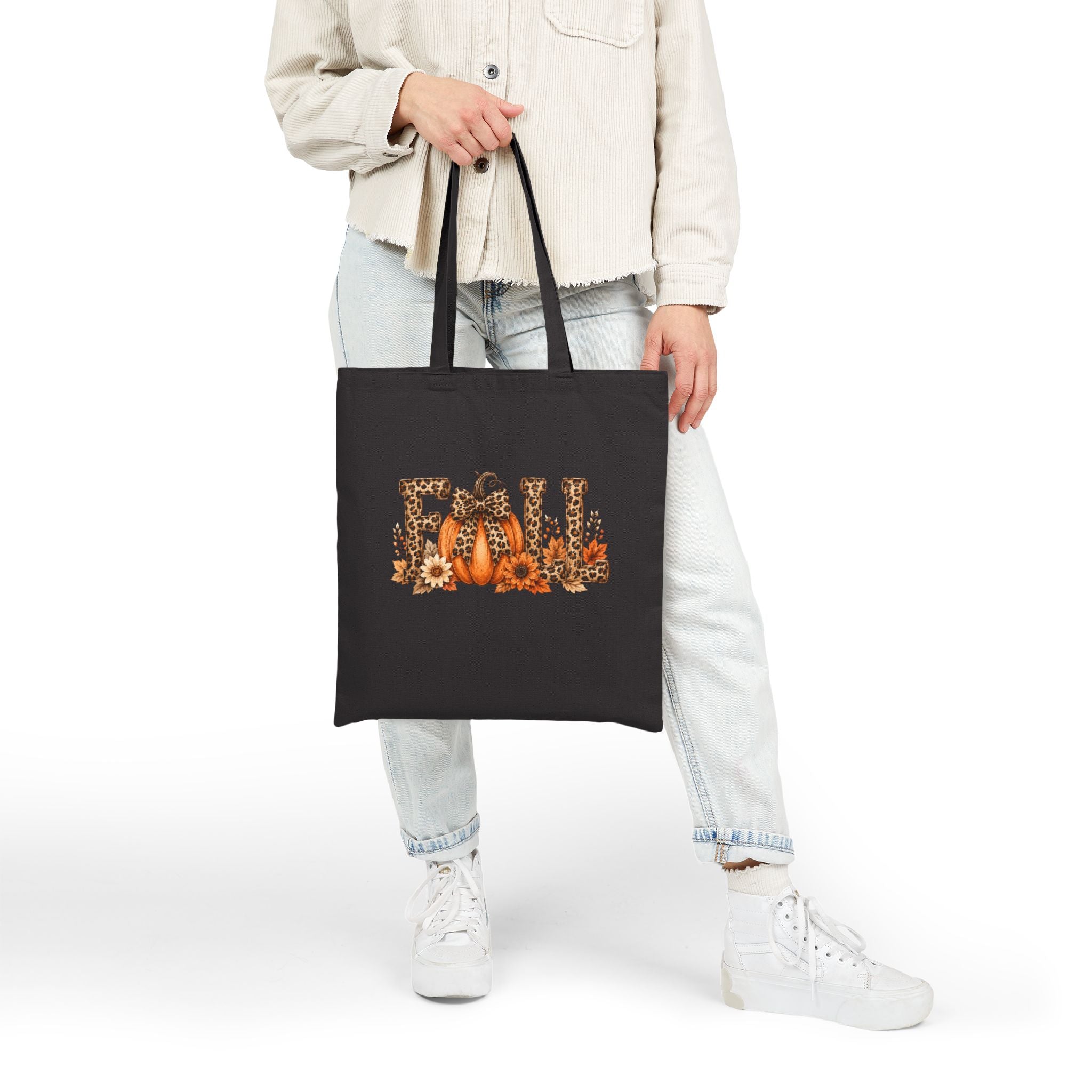 Fall Leopard Pumpkin Canvas Tote Bag — Cute Autumn Gift for Women Market Shopper
