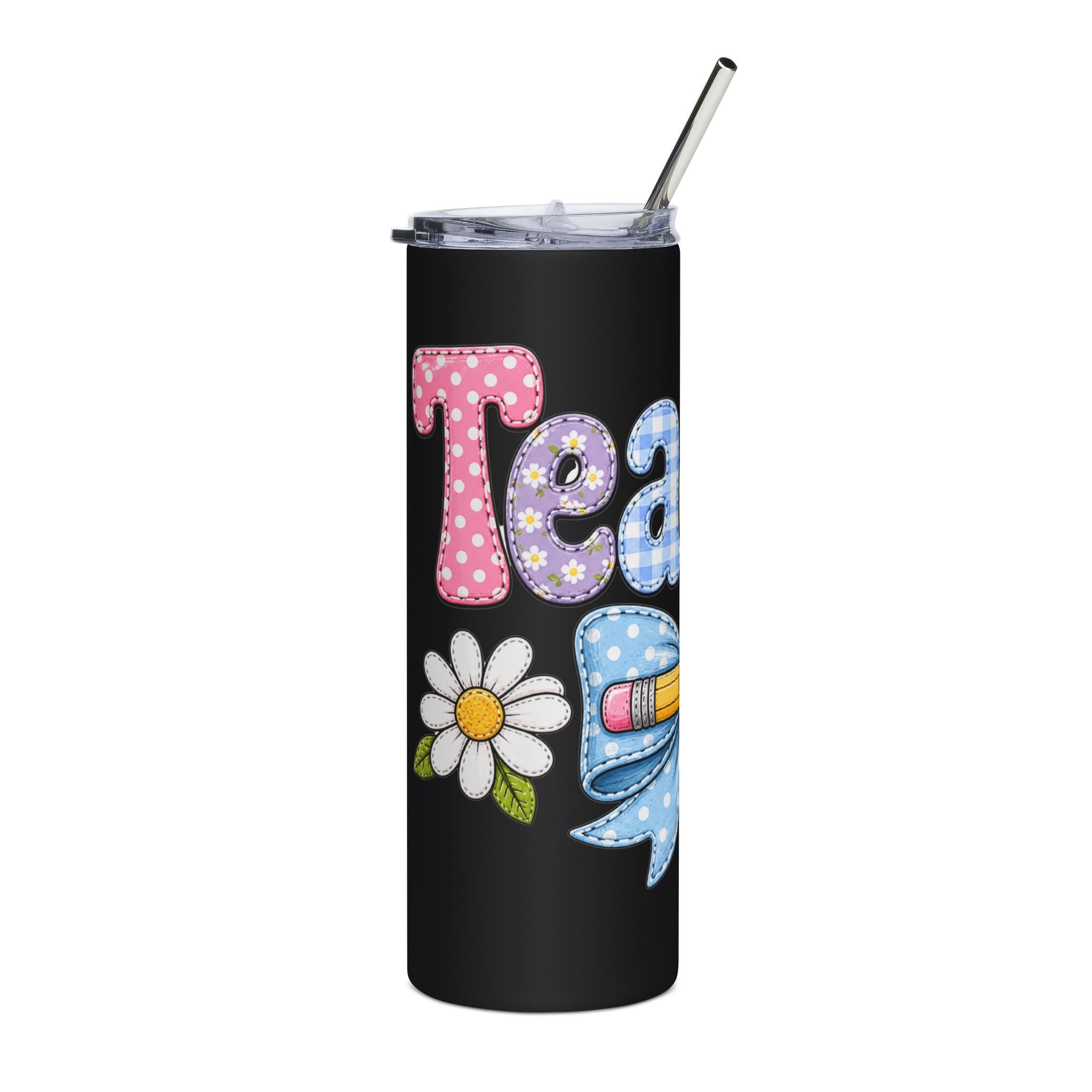Cute Pastel Teach Bow & Daisy Teacher Tumbler — Cute Gift for Teachers 20oz Cup