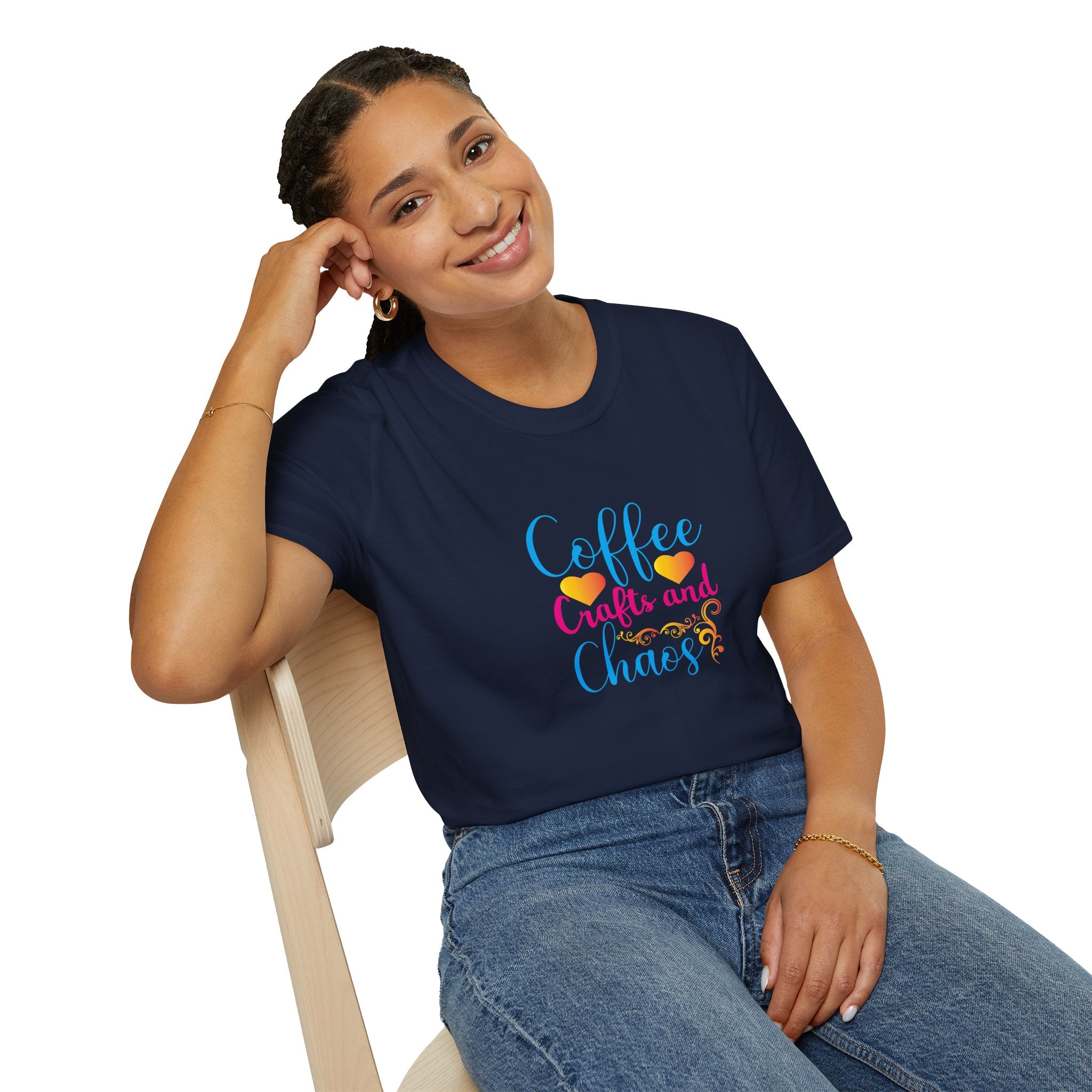 Coffee Crafts and Chaos T-Shirt — Funny Gift for Crafty Women Sarcastic Graphic Tee