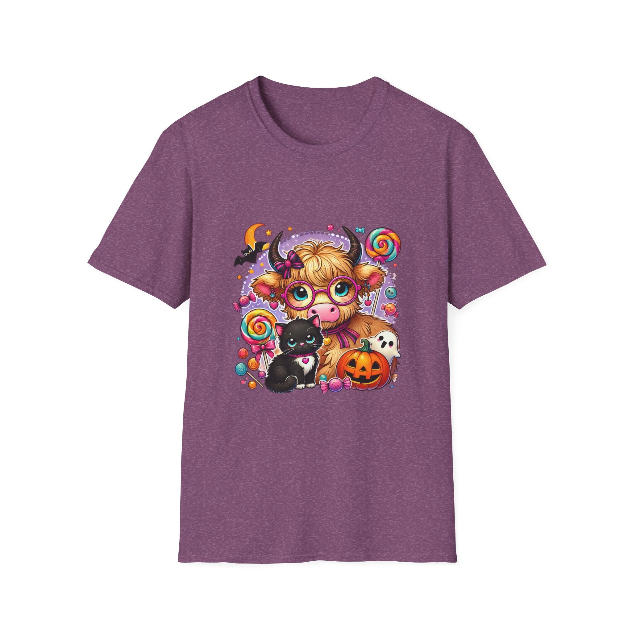Cute Halloween Cow T-Shirt — Funny Gift for Her Candy Pumpkins & Kitty Costume Tee