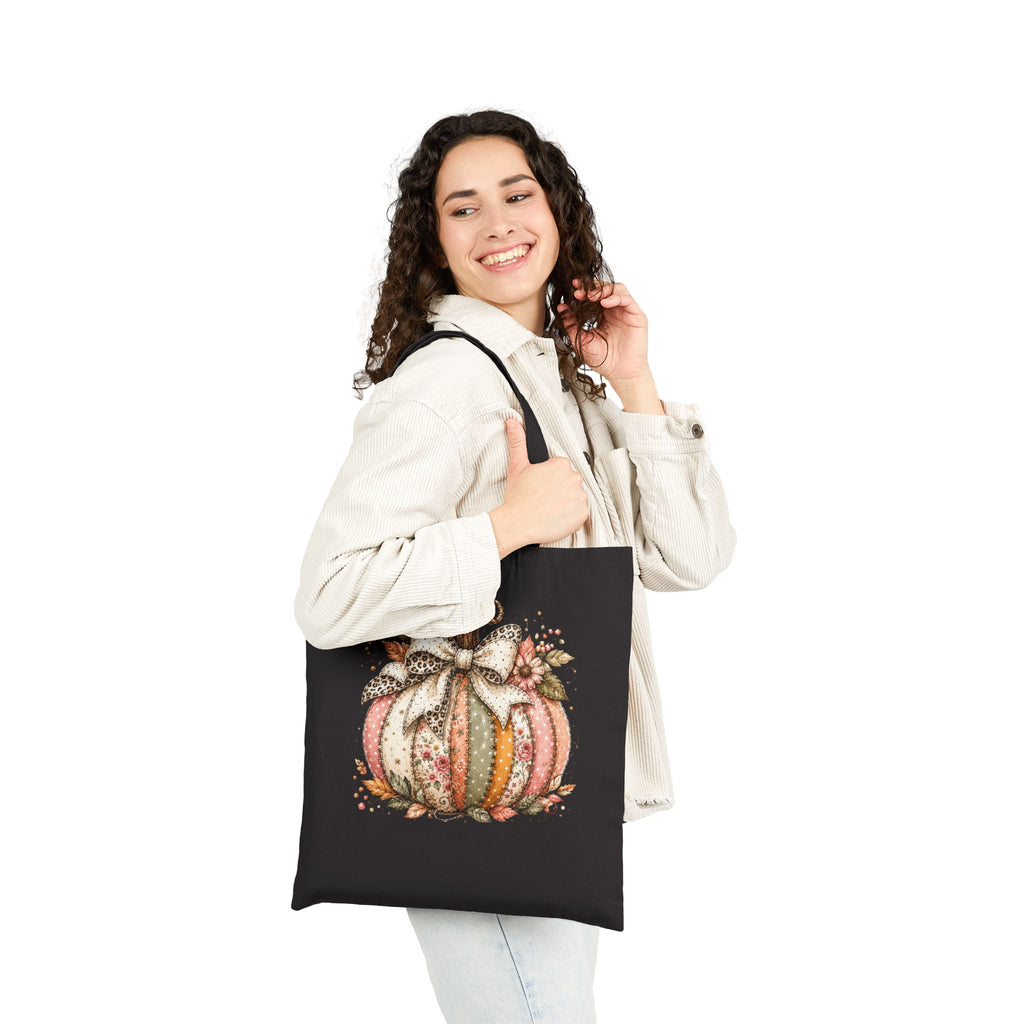 Rustic Fall Pumpkin Canvas Tote Bag — Cute Harvest Gift for Women Grocery Shopper