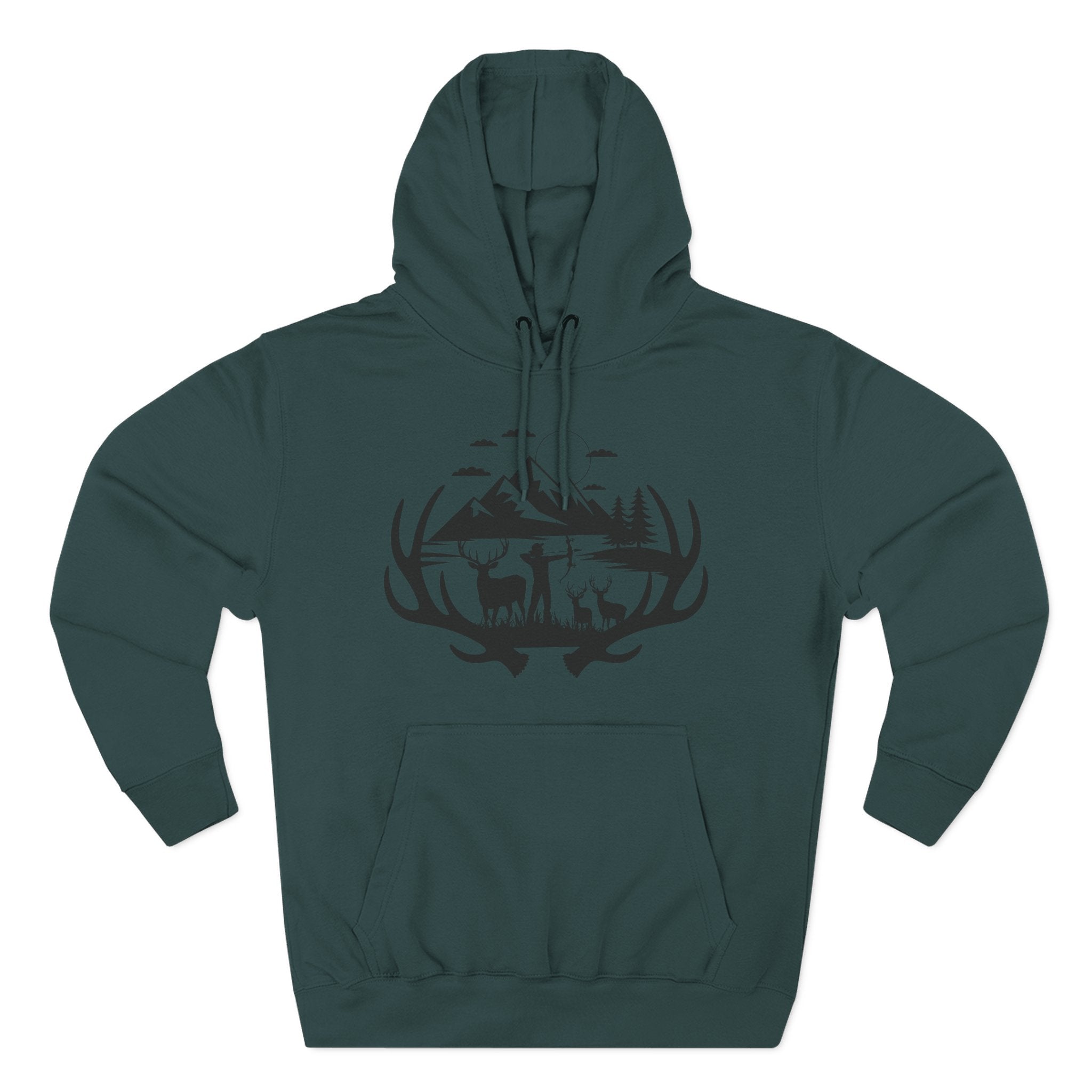 Deer Antler Mountain Hoodie — Rustic Outdoor Gift for Him Wildlife Graphic Pullover