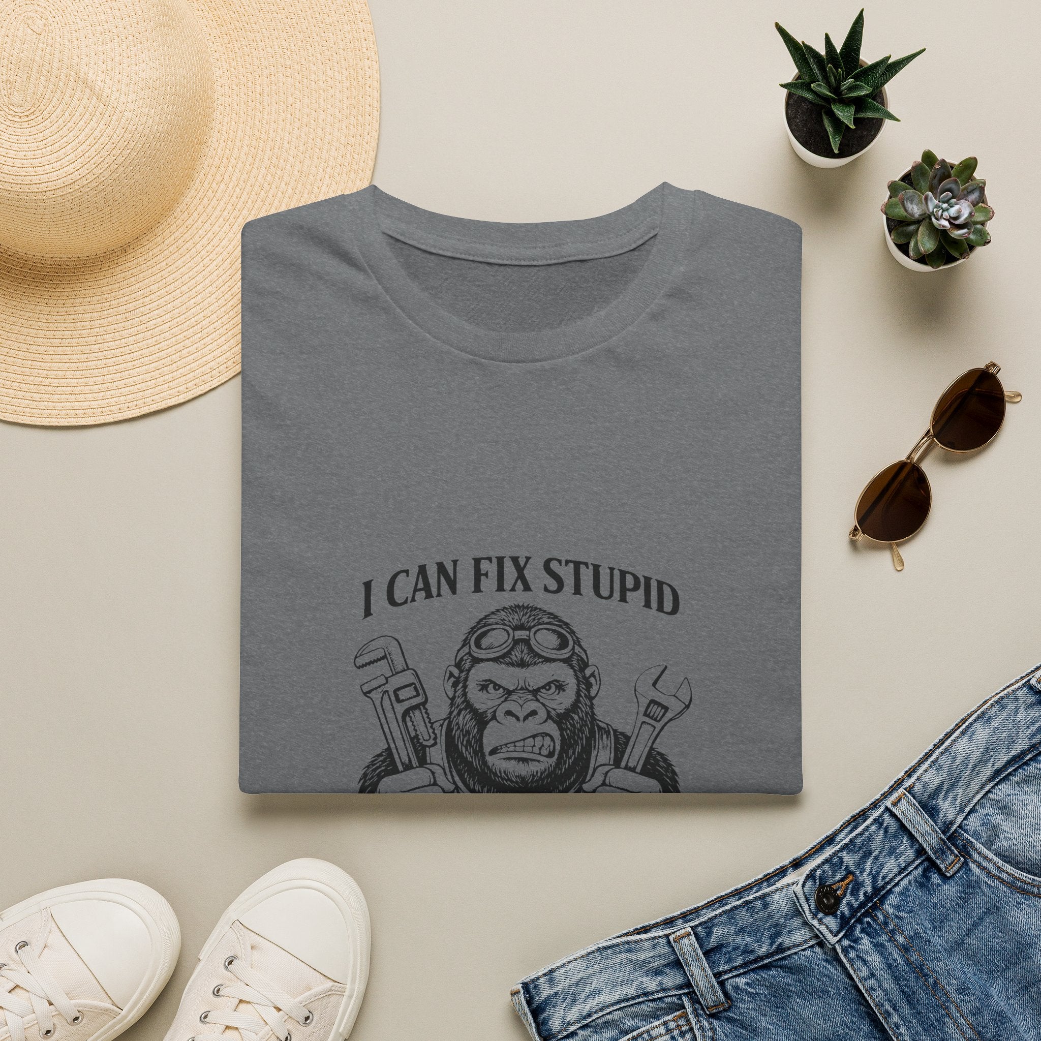 I Can Fix Stupid T-Shirt — Funny Mechanic Gift for Him Monkey Graphic Tee