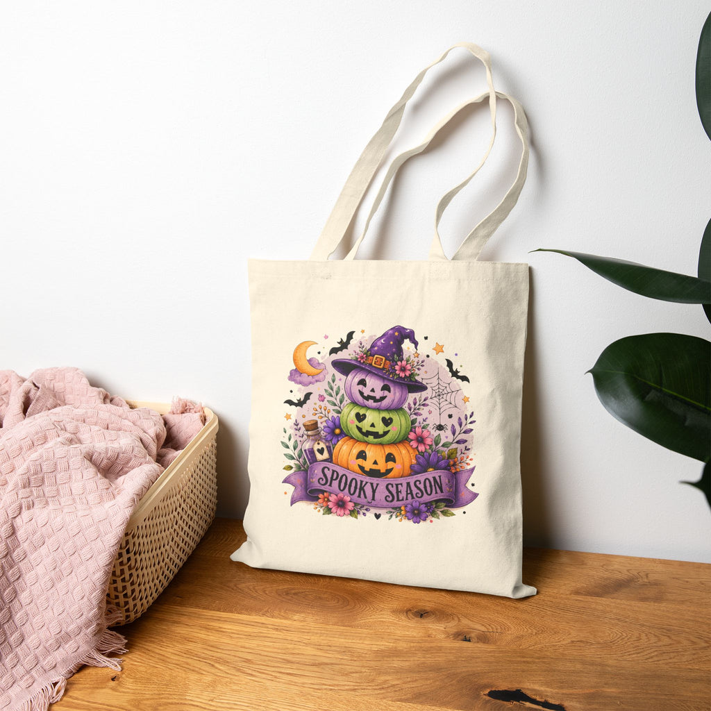 Spooky Season Jack-o'-Lantern Canvas Tote Bag — Cute Halloween Gift for Women