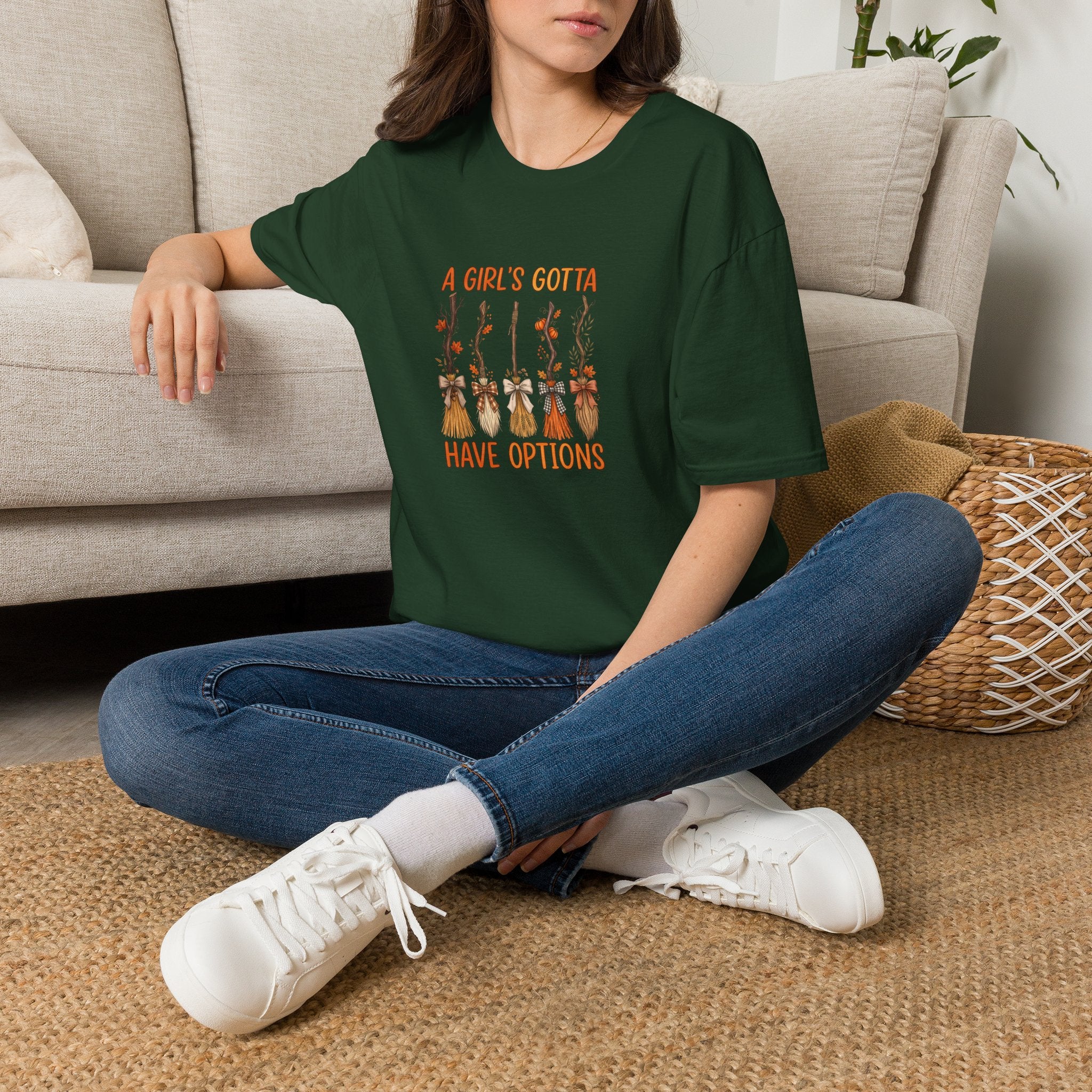 A Girl's Gotta Have Options Witch Brooms T-Shirt — Funny Halloween Gift for Women