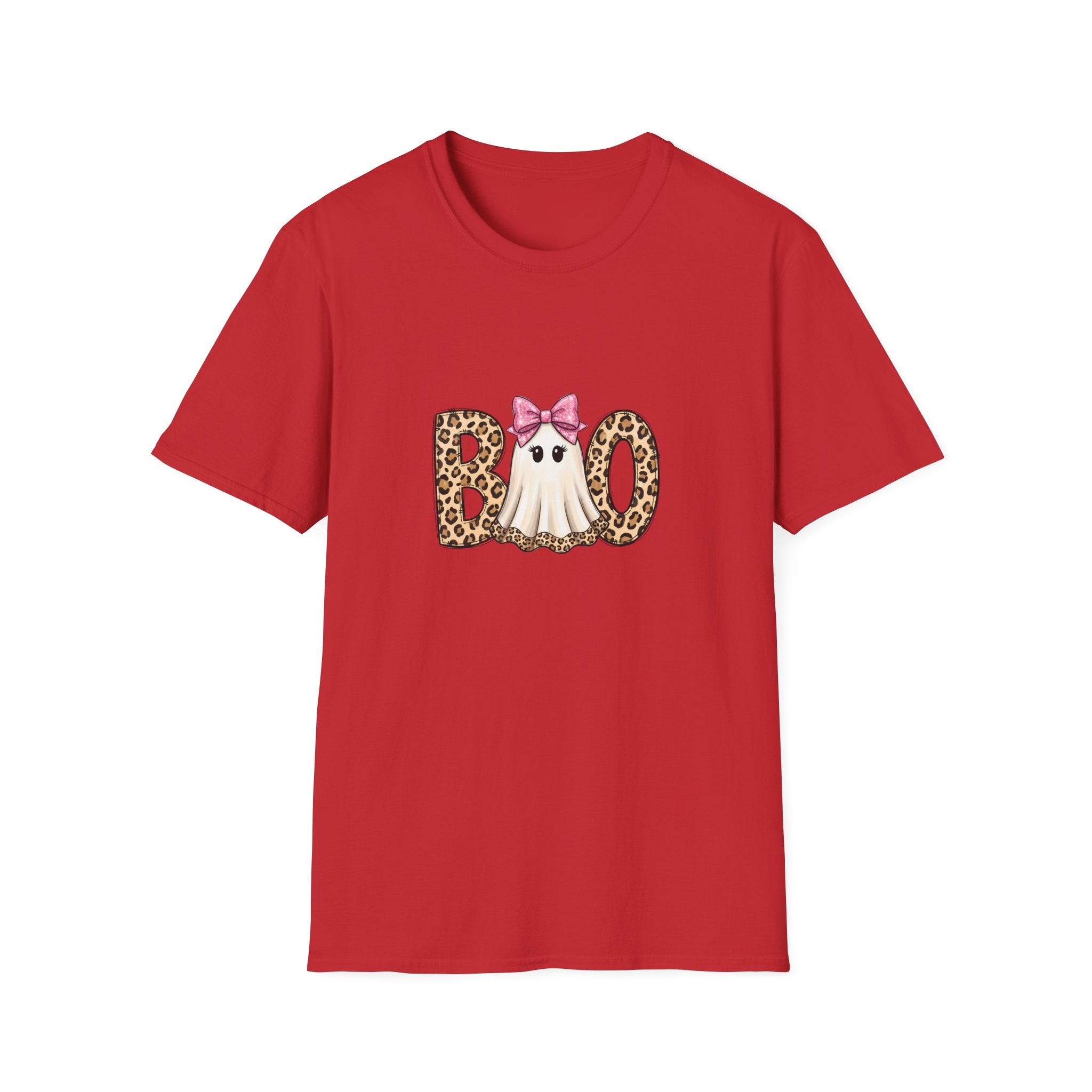 Boo Leopard Ghost T-Shirt — Cute Pink Bow Halloween Gift for Women Graphic Tee