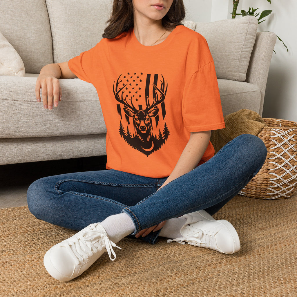Rustic American Flag Buck T-Shirt — Patriotic Hunting Gift for Men Wildlife Tee