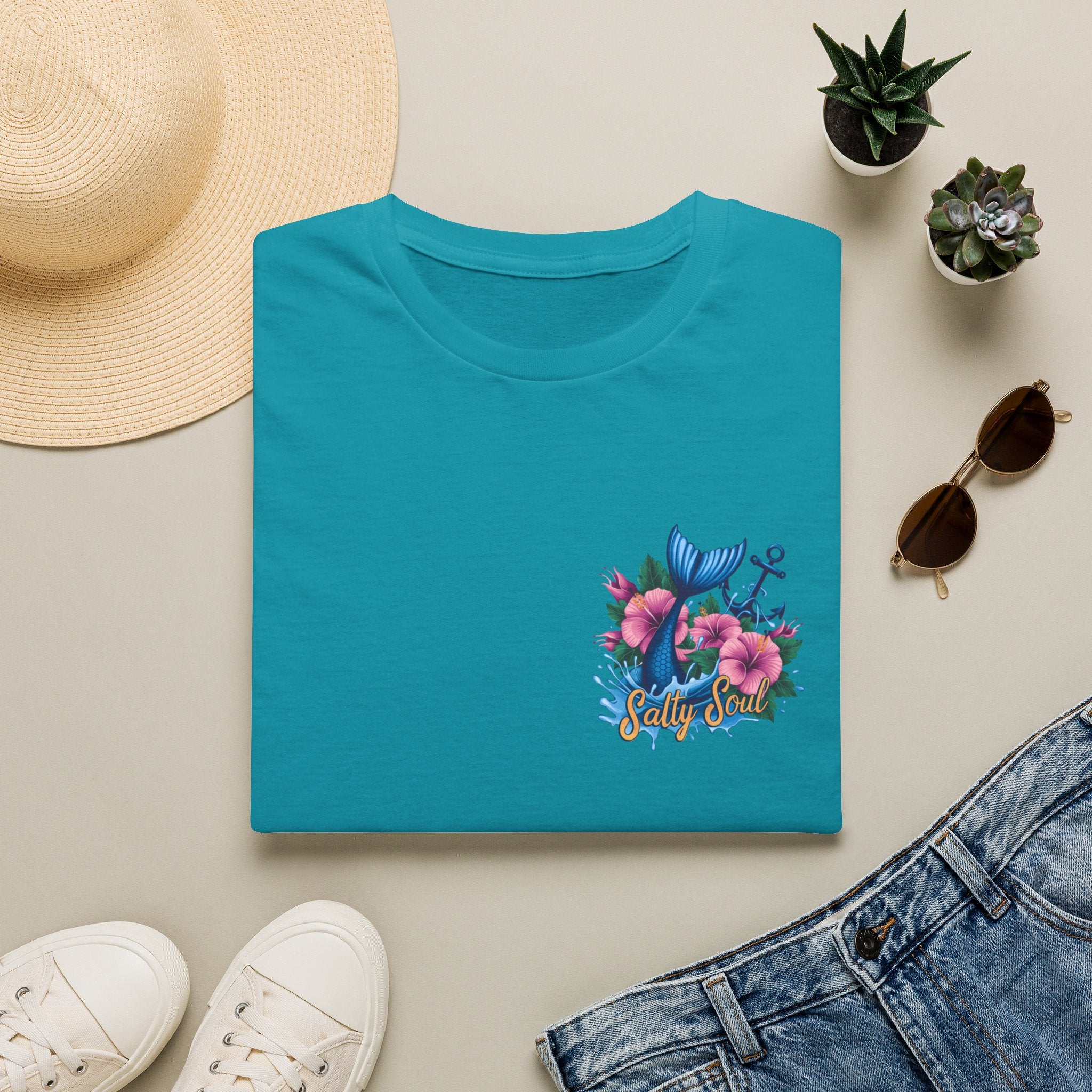 Salty Soul Mermaid Anchor Floral T-Shirt — Cute Beach Gift for Women Nautical Tee