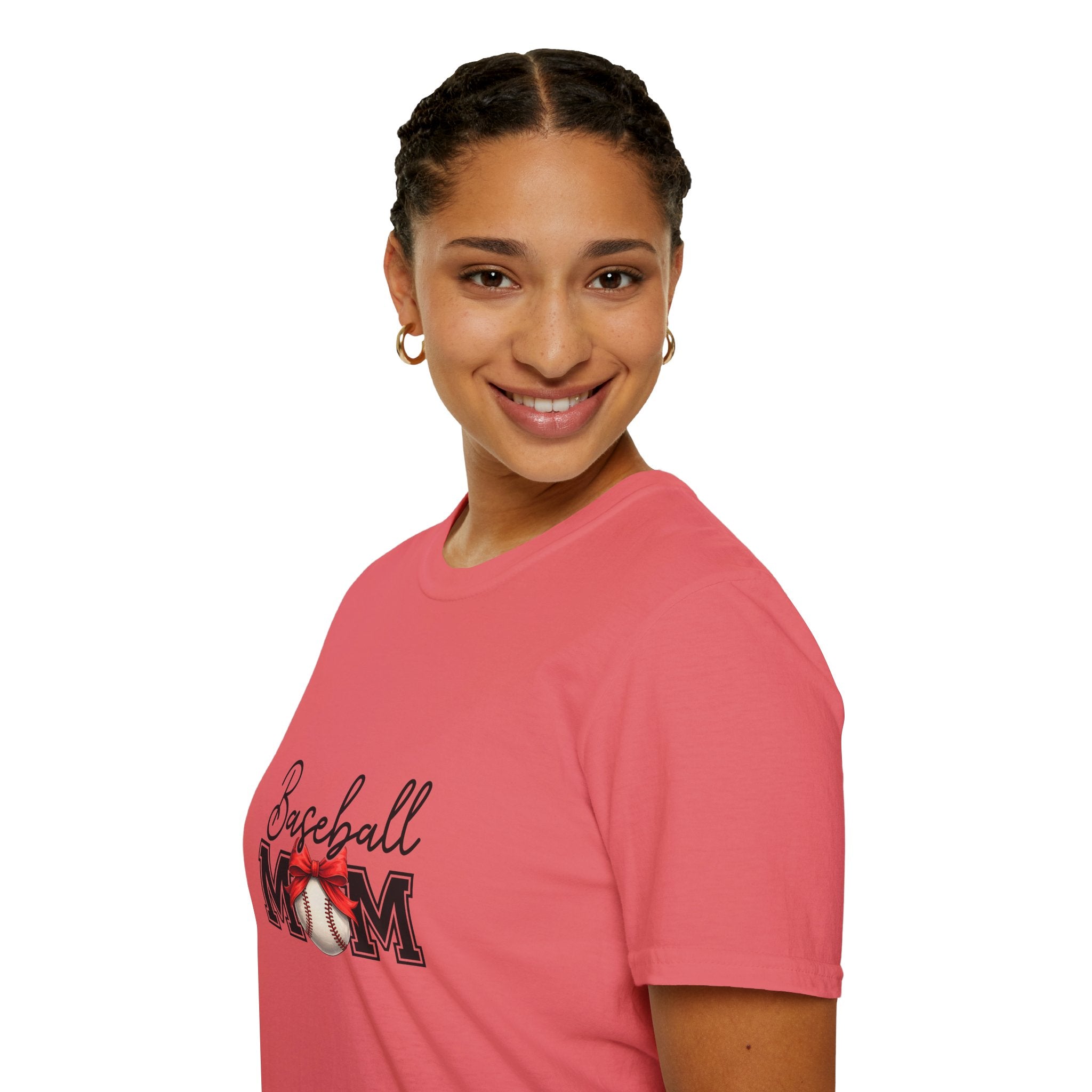 Baseball Mom T-Shirt — Cute Red Bow Gift for Sports Moms Game Day Graphic Tee