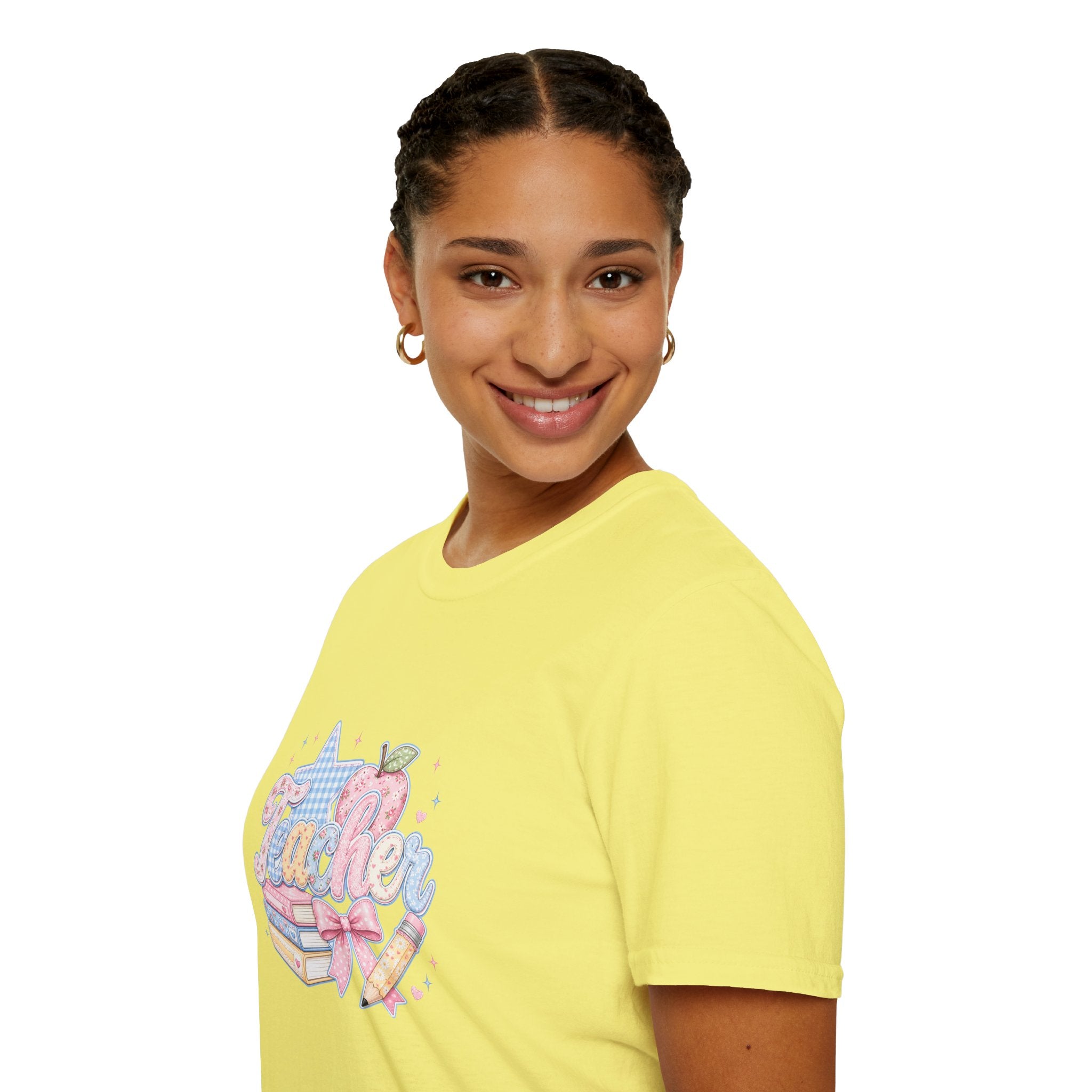 Cute Pastel Apple & Books Teacher T-Shirt — Funny Back-to-School Gift Graphic Tee