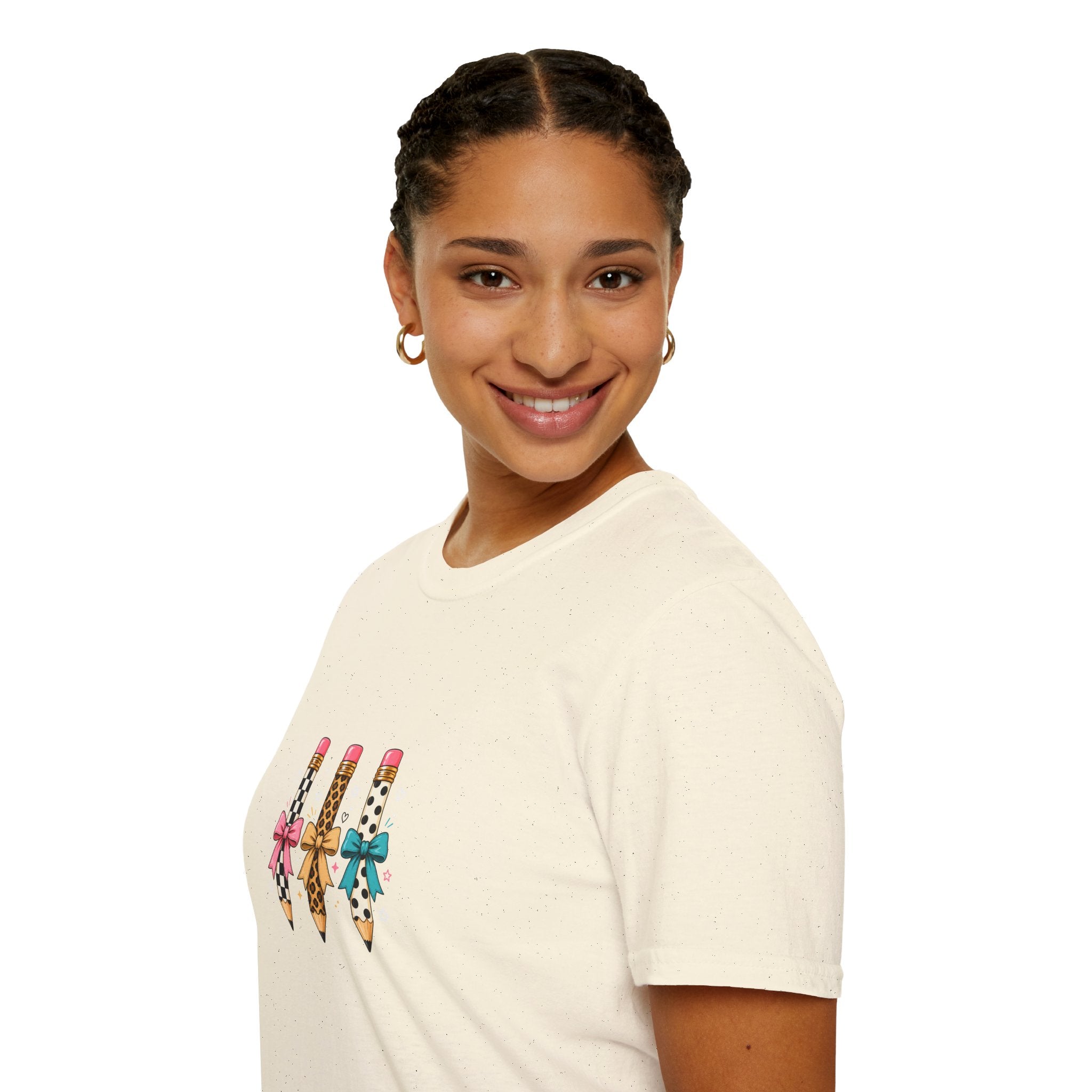 Pencil Trio Graphic T-Shirt — Cute Patterned Pencils with Bows