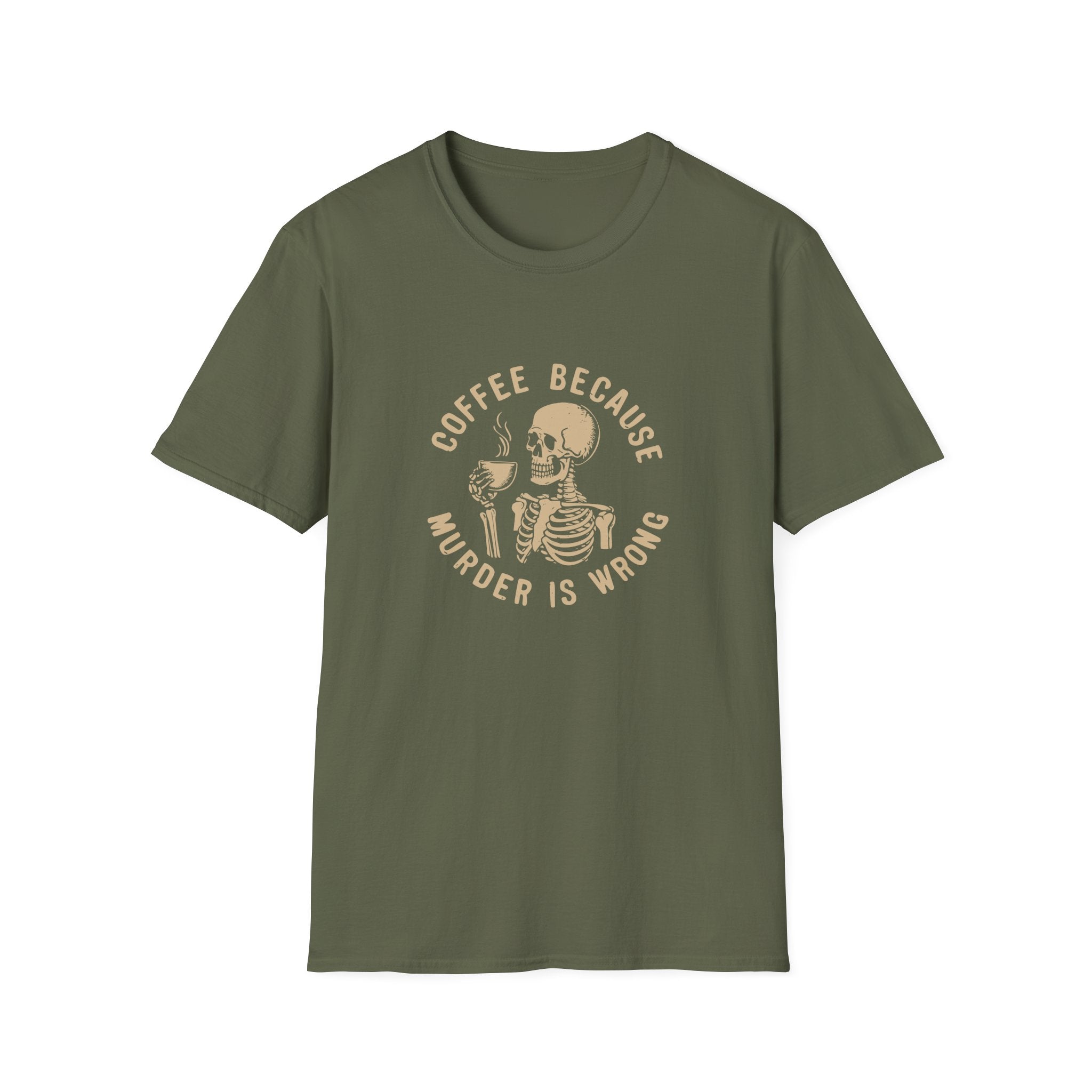 Coffee Because Murder Is Wrong Skull T-Shirt — Funny Dark Humor Gift for Her Graphic Tee