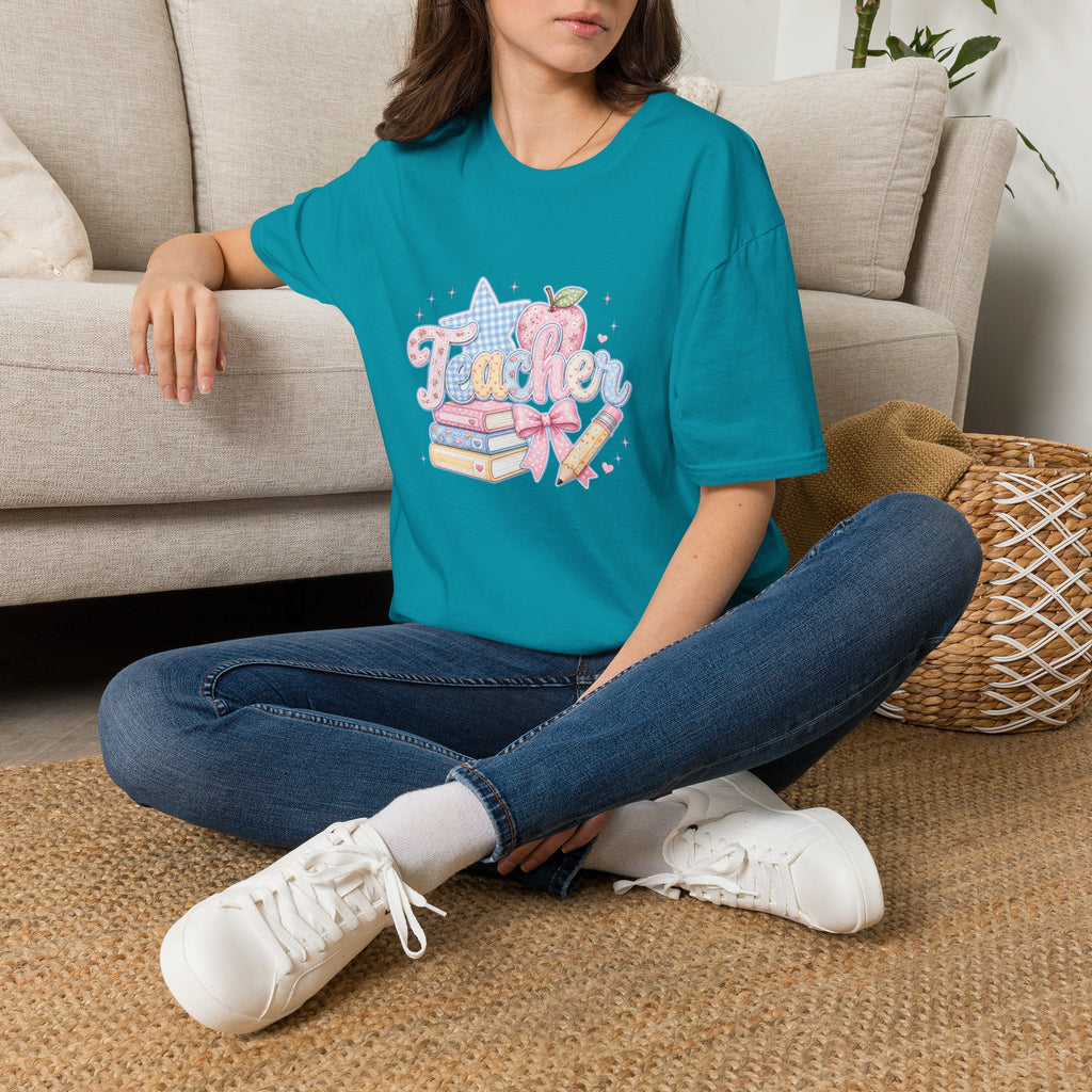 Cute Pastel Apple & Books Teacher T-Shirt — Funny Back-to-School Gift Graphic Tee