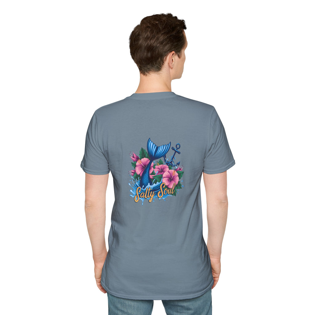 Salty Soul Mermaid Anchor Floral T-Shirt — Cute Beach Gift for Women Nautical Tee