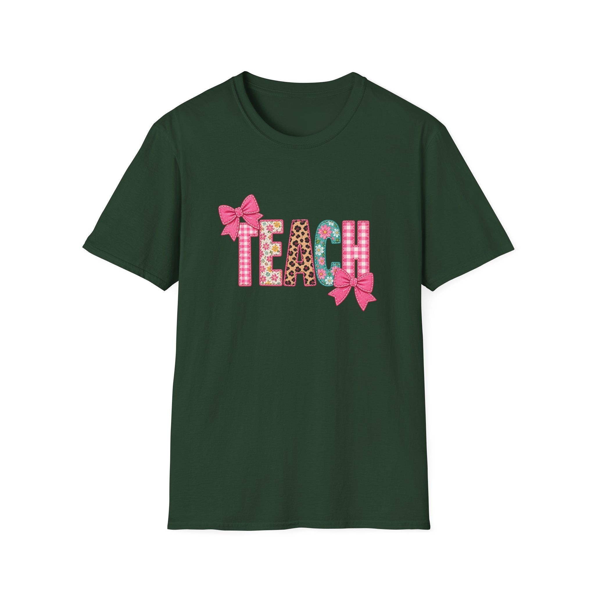 Floral Leopard TEACH T-Shirt — Cute Back-to-School Gift for Teachers Pink Bow Tee