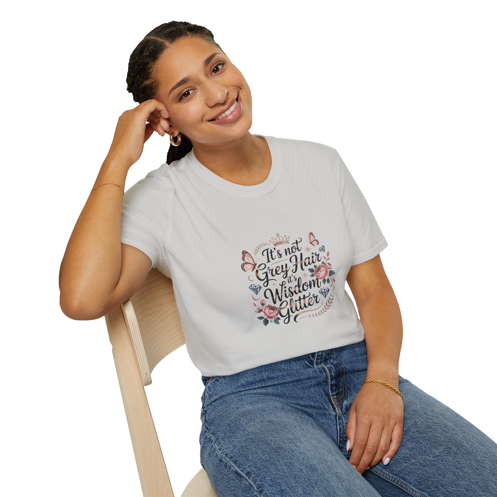 It's Not Grey Hair It's Wisdom & Glitter T-Shirt — Funny Gift for Women Floral Tee